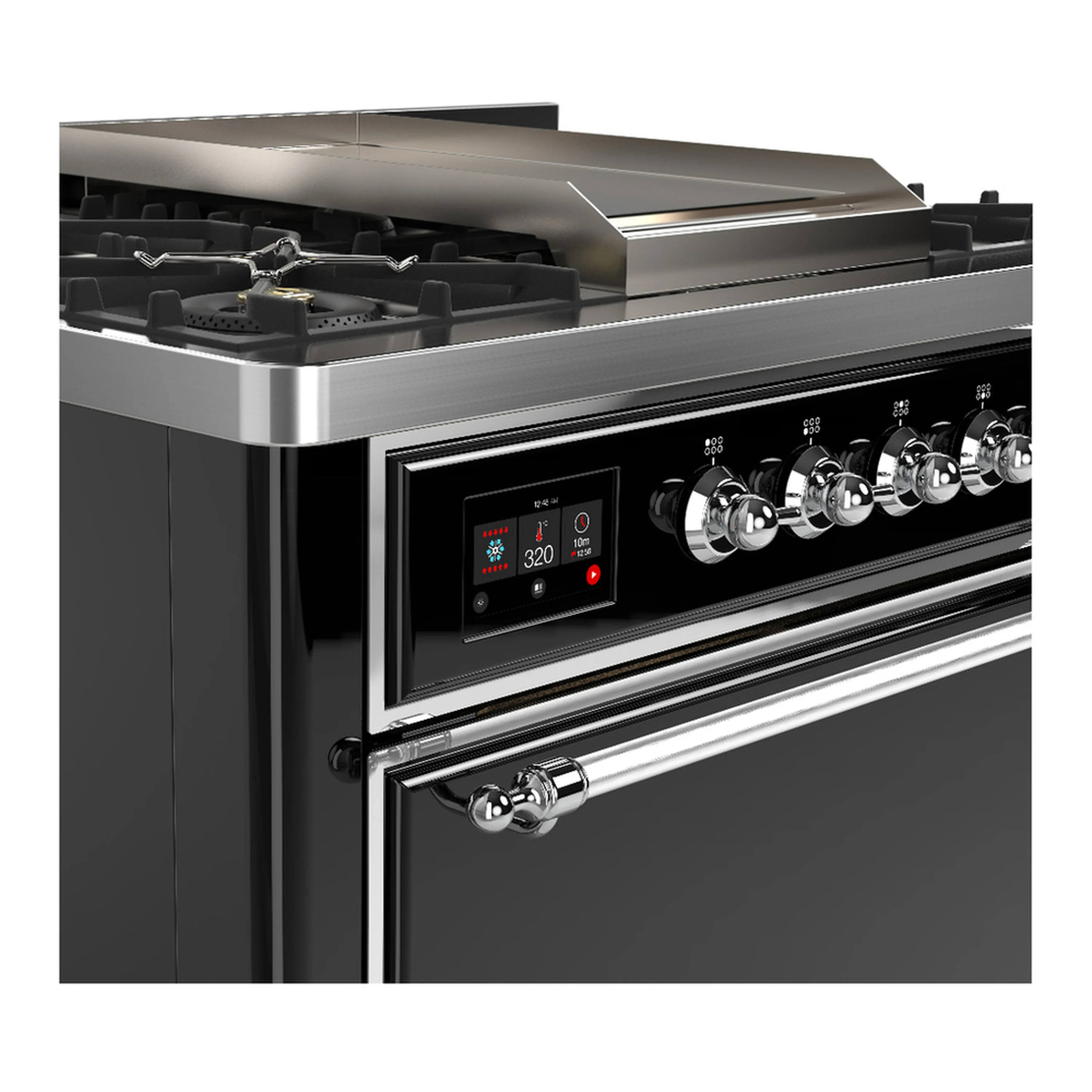 ILVE Majestic III 36-inch Dual Fuel Range with 5 Liquid Propane Burner, Griddle and Solid Door Electric Oven in Glossy Black with Chrome Trim (UM36FQNR3BKCLP) - Image 5