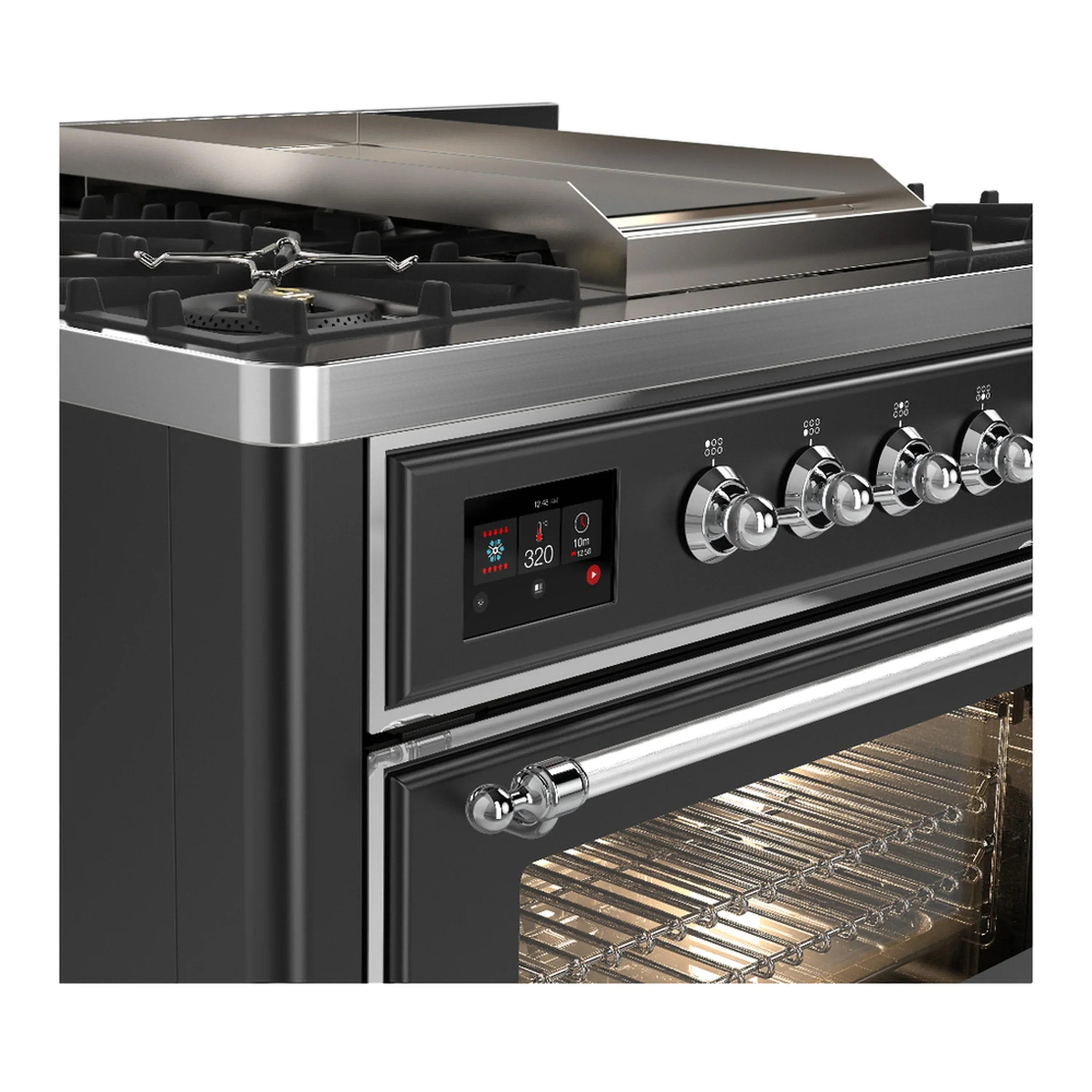 ILVE Majestic III 36-inch Dual Fuel Range with 6 Natural Gas Burner, Griddle and Triple Glass Door Electric Oven in Graphite Matte with Chrome Trim (UM36FNR3MGC) - Image 5