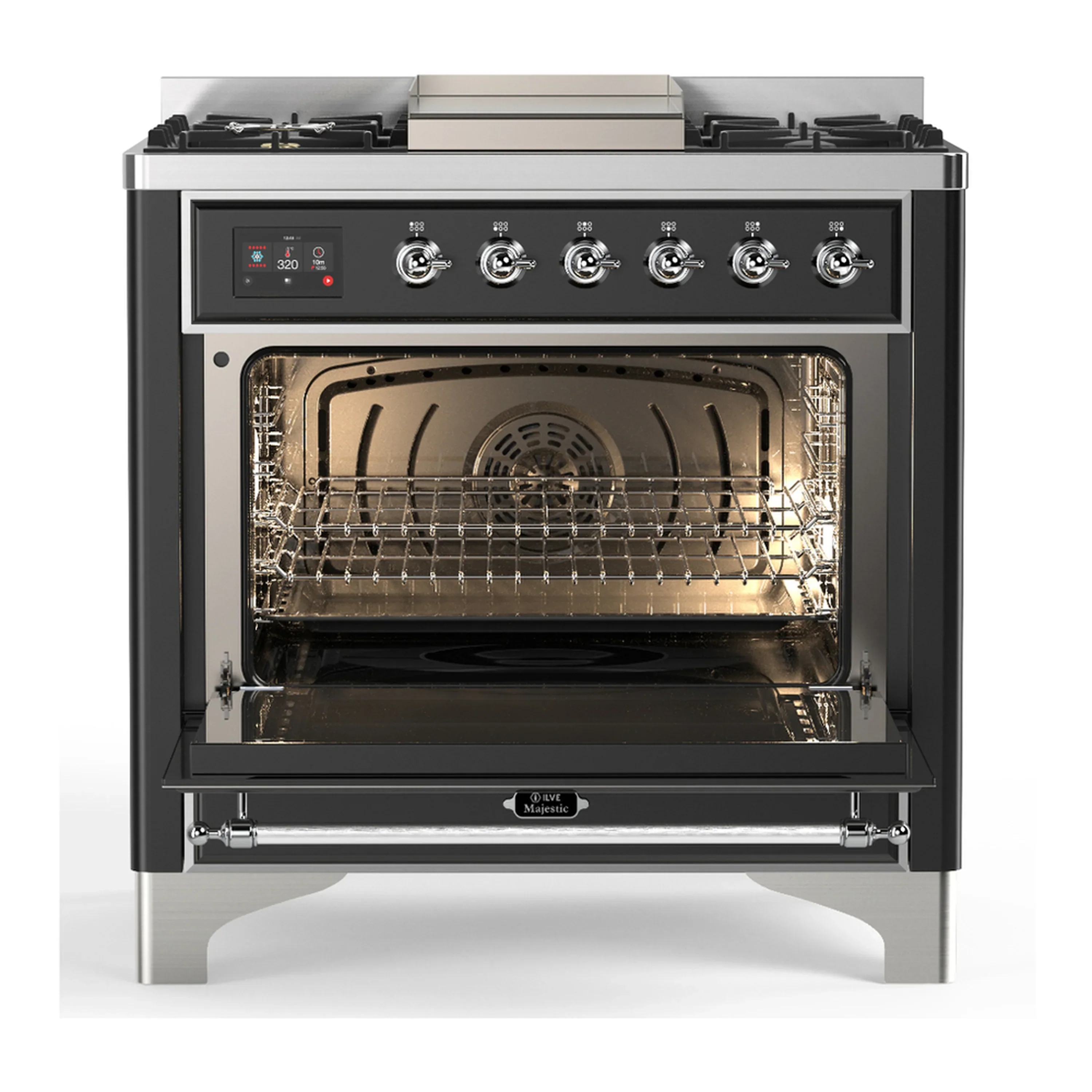 ILVE Majestic III 36-inch Dual Fuel Range with 6 Natural Gas Burner, Griddle and Solid Door Electric Oven in Graphite Matte with Chrome Trim (UM36FQNR3MGC) - Image 4