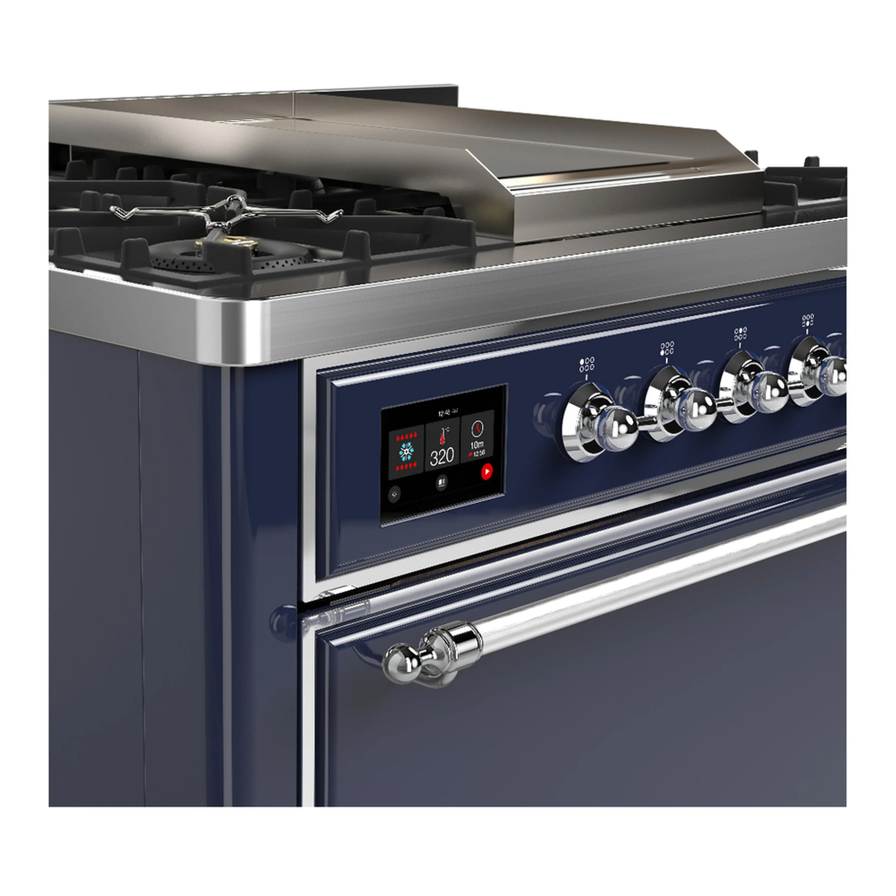 ILVE Majestic III 36-inch Dual Fuel Range with 6 Natural Gas Burner, Griddle and Solid Door Electric Oven in Midnight Blue with Chrome Trim (UM36FQNR3MBC) - Image 5