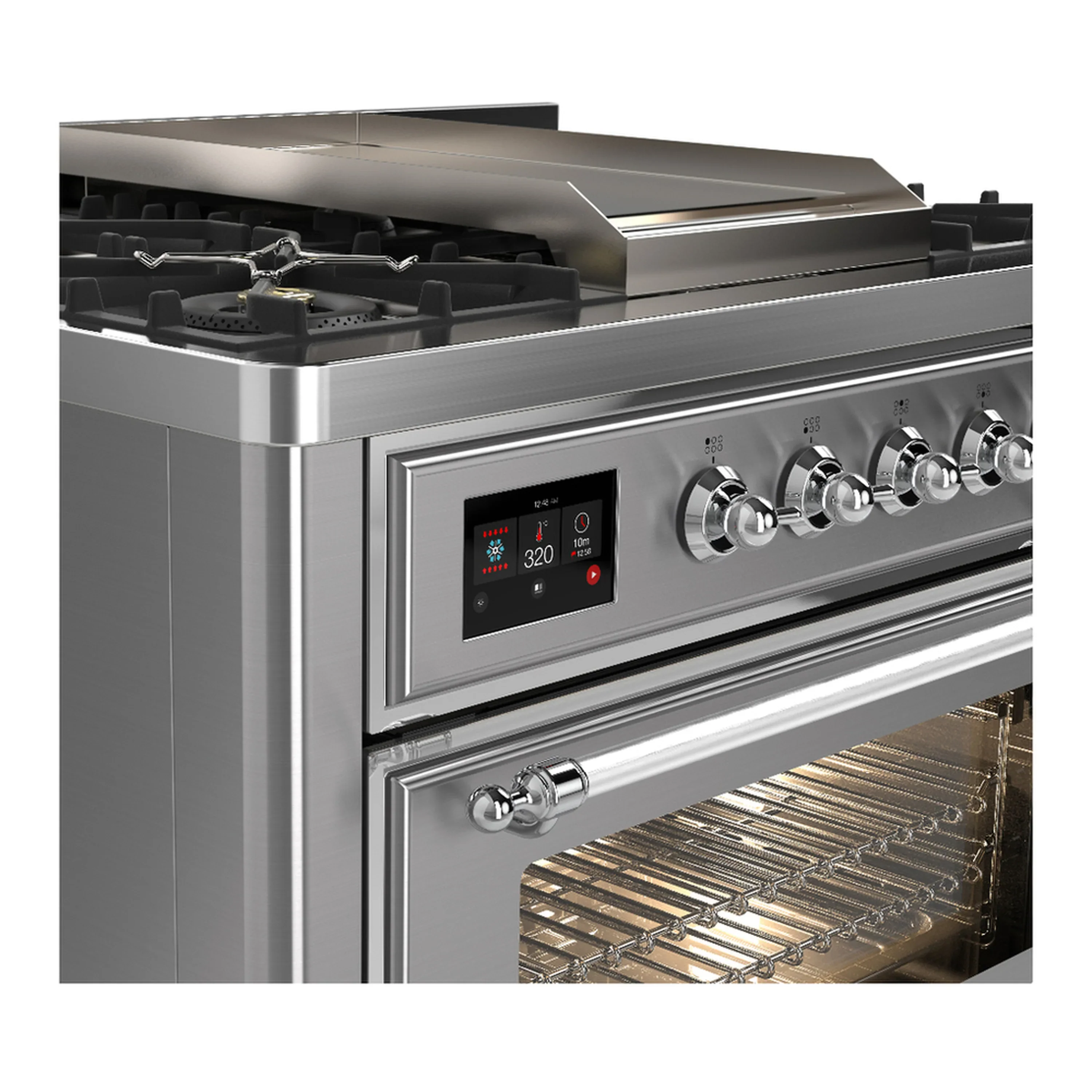 ILVE Majestic III 36-inch Dual Fuel Range with 5 Liquid Propane Burner, Griddle and Triple Glass Door Electric Oven in Stainless Steel with Chrome Trim (UM36FNR3SSCLP) - Image 5