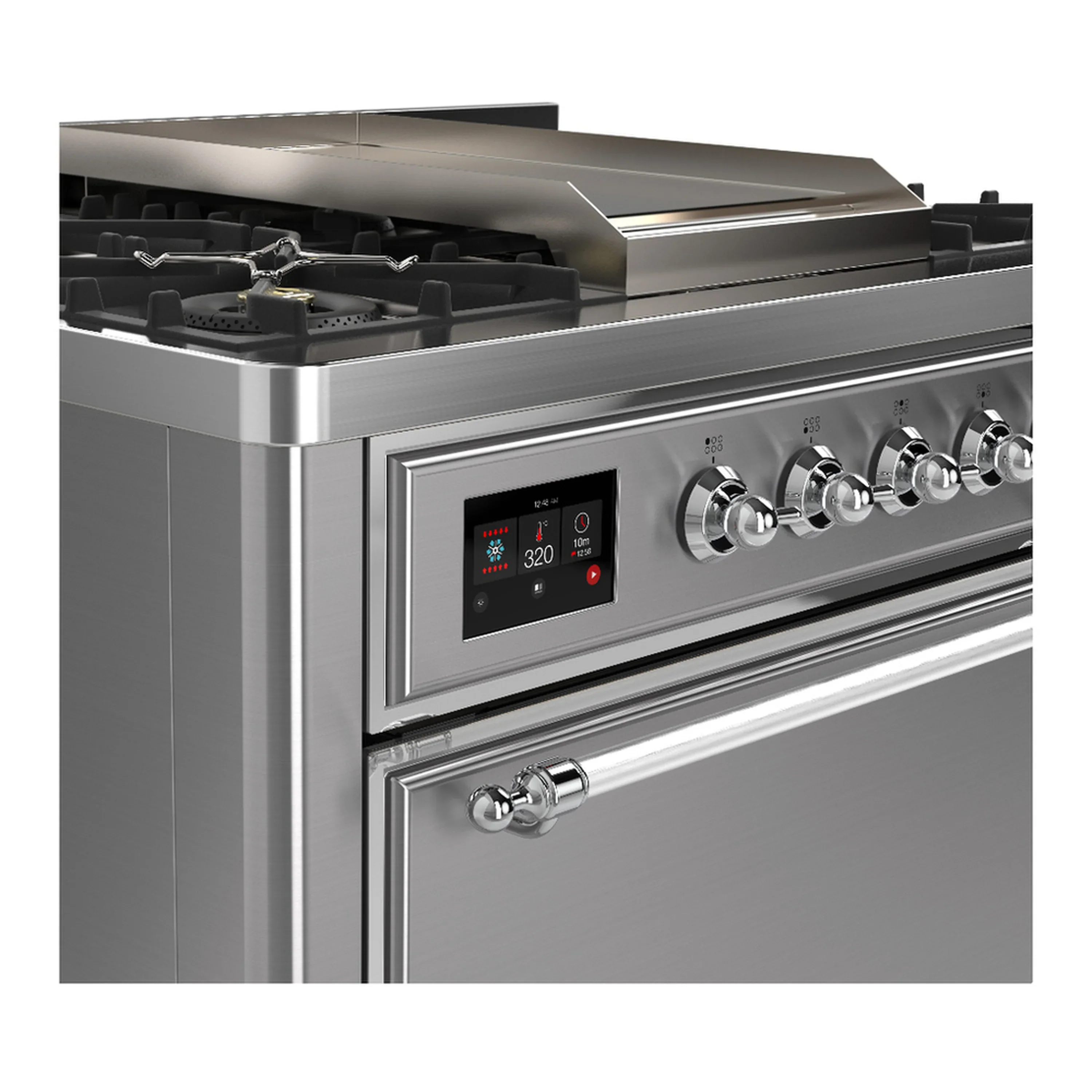 ILVE Majestic III 36-inch Dual Fuel Range with 6 Natural Gas Burner, Griddle and Solid Door Electric Oven in Stainless Steel with Chrome Trim (UM36FQNR3SSC) - Image 5