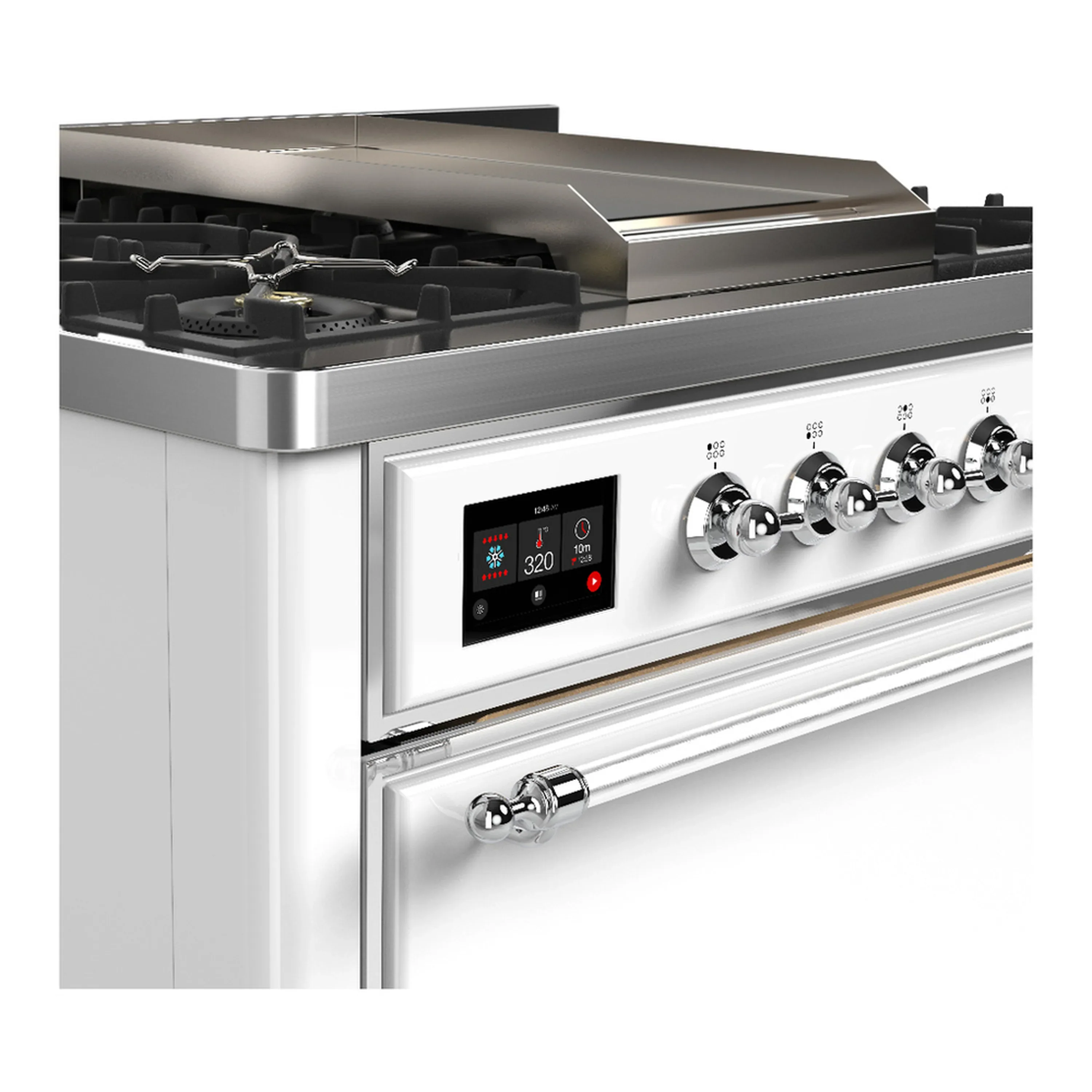 ILVE Majestic III 36-inch Dual Fuel Range with 5 Liquid Propane Burner, Griddle and Solid Door Electric Oven in White with Chrome Trim (UM36FQNR3WHCLP) - Image 5