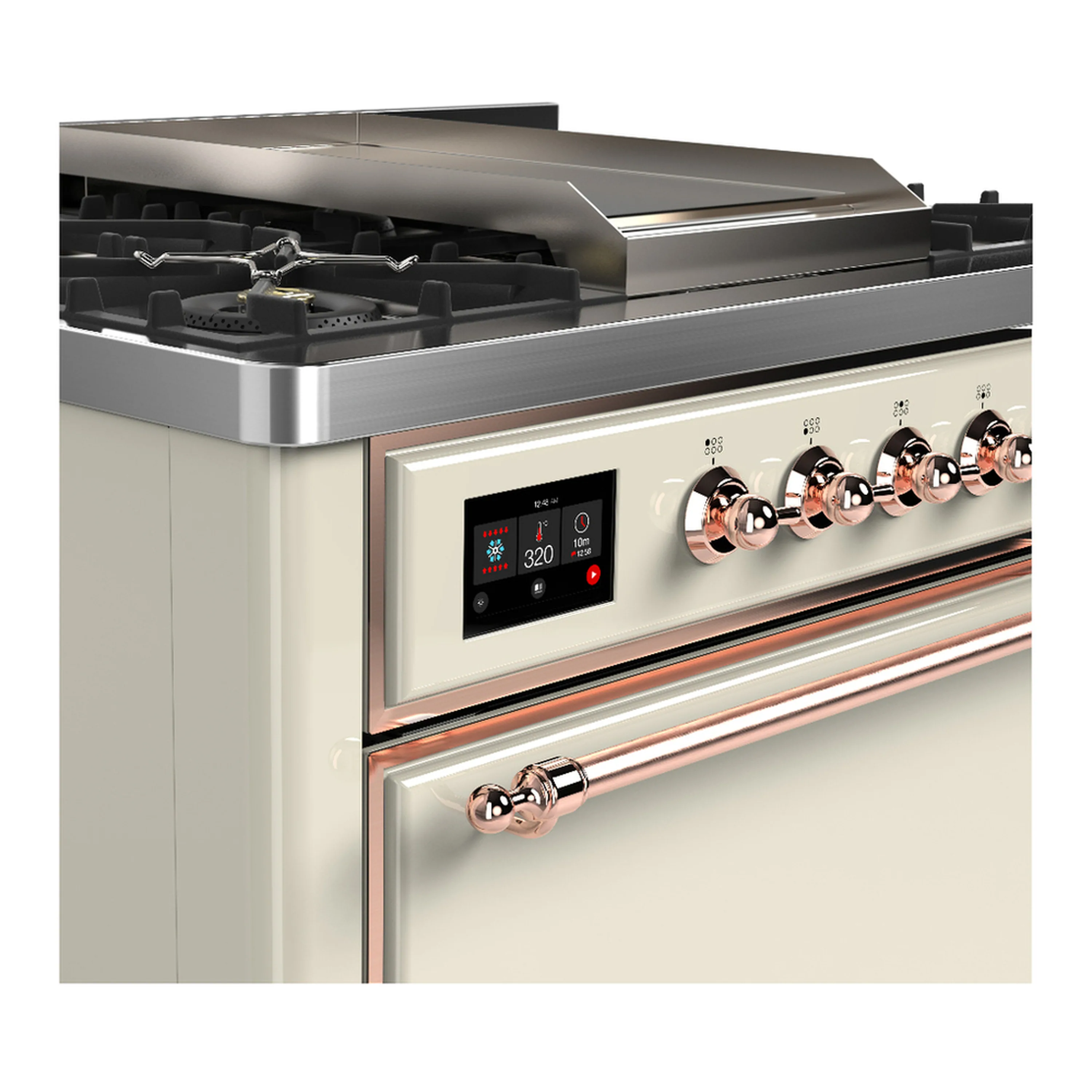 ILVE Majestic III 36-inch Dual Fuel Range with 6 Natural Gas Burner, Griddle and Solid Door Electric Oven in Antique White with Copper Trim (UM36FQNR3AWP) - Image 5