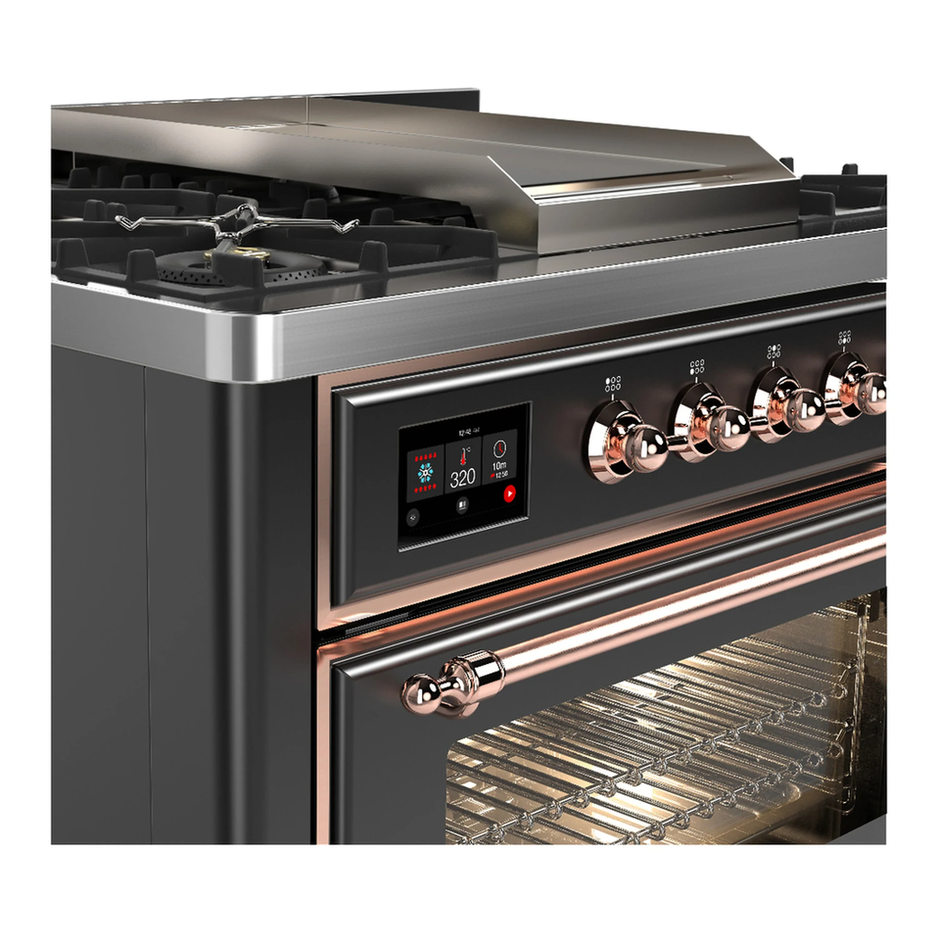 ILVE Majestic III 36-inch Dual Fuel Range with 6 Natural Gas Burner, Griddle and Triple Glass Door Electric Oven in Graphite Matte with Copper Trim (UM36FNR3MGP) - Image 5