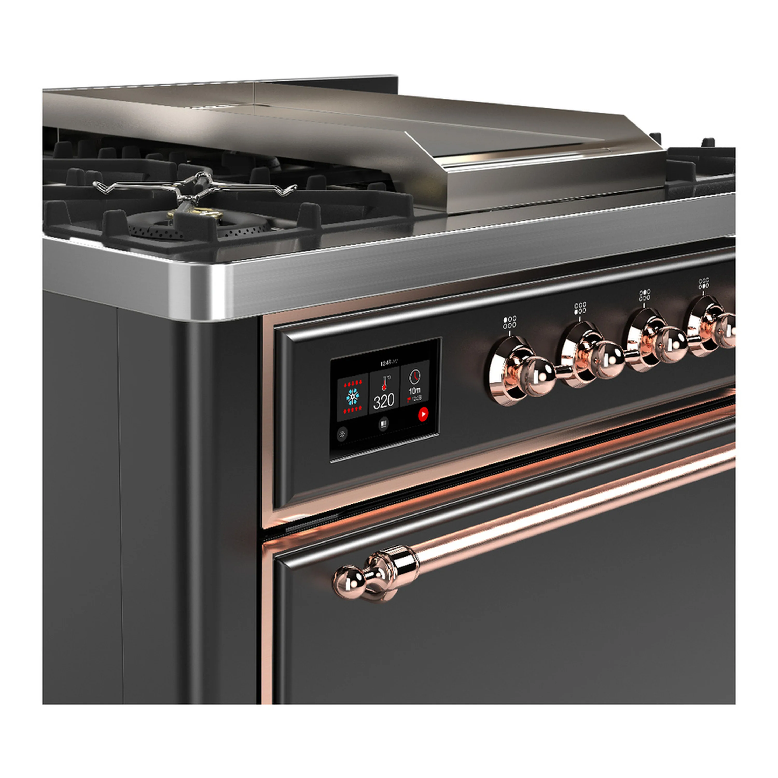 ILVE Majestic III 36-inch Dual Fuel Range with 6 Natural Gas Burner, Griddle and Solid Door Electric Oven in Graphite Matte with Copper Trim (UM36FQNR3MGP) - Image 4
