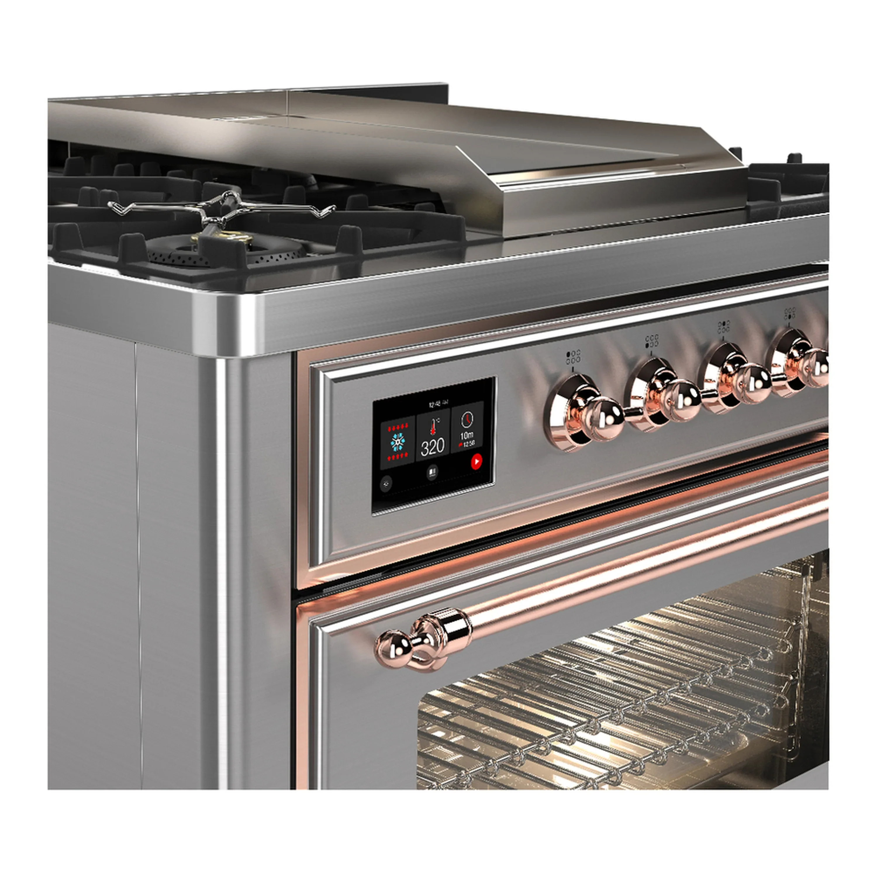 ILVE Majestic III 36-inch Dual Fuel Range with 6 Natural Gas Burner, Griddle and Triple Glass Door Electric Oven in Stainless Steel with Copper Trim (UM36FNR3SSP) - Image 5