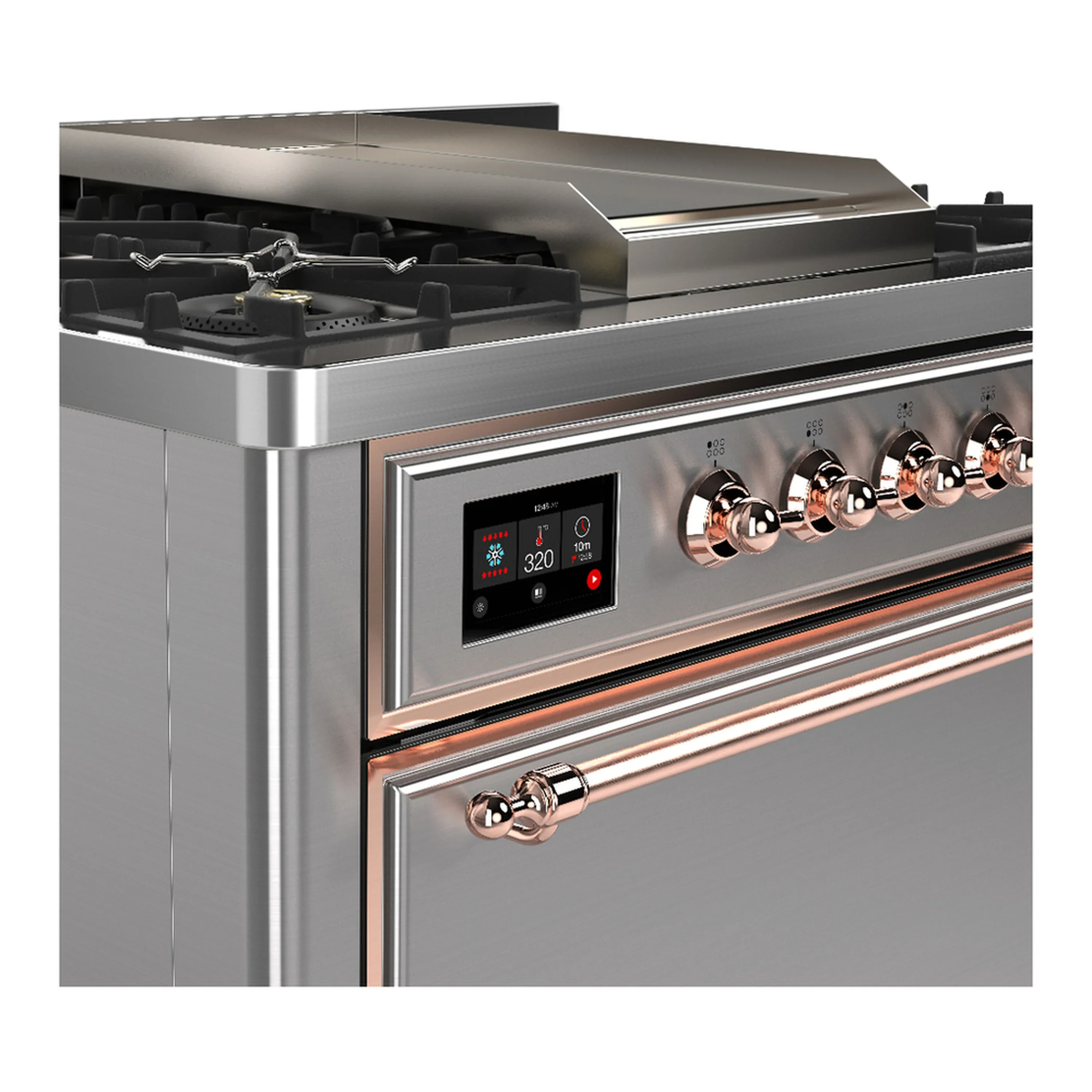ILVE Majestic III 36-inch Dual Fuel Range with 6 Natural Gas Burner, Griddle and Solid Door Electric Oven in Stainless Steel with Copper Trim (UM36FQNR3SSP) - Image 5