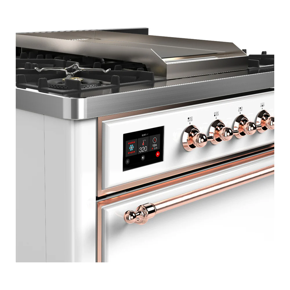 ILVE Majestic III 36-inch Dual Fuel Range with 5 Liquid Propane Burner, Griddle and Solid Door Electric Oven in White with Copper Trim (UM36FQNR3WHPLP) - Image 5