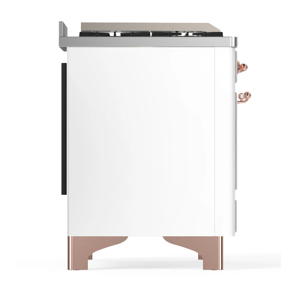 ILVE Majestic III 36-inch Dual Fuel Range with 5 Liquid Propane Burner, Griddle and Solid Door Electric Oven in White with Copper Trim (UM36FQNR3WHPLP) - Image 7
