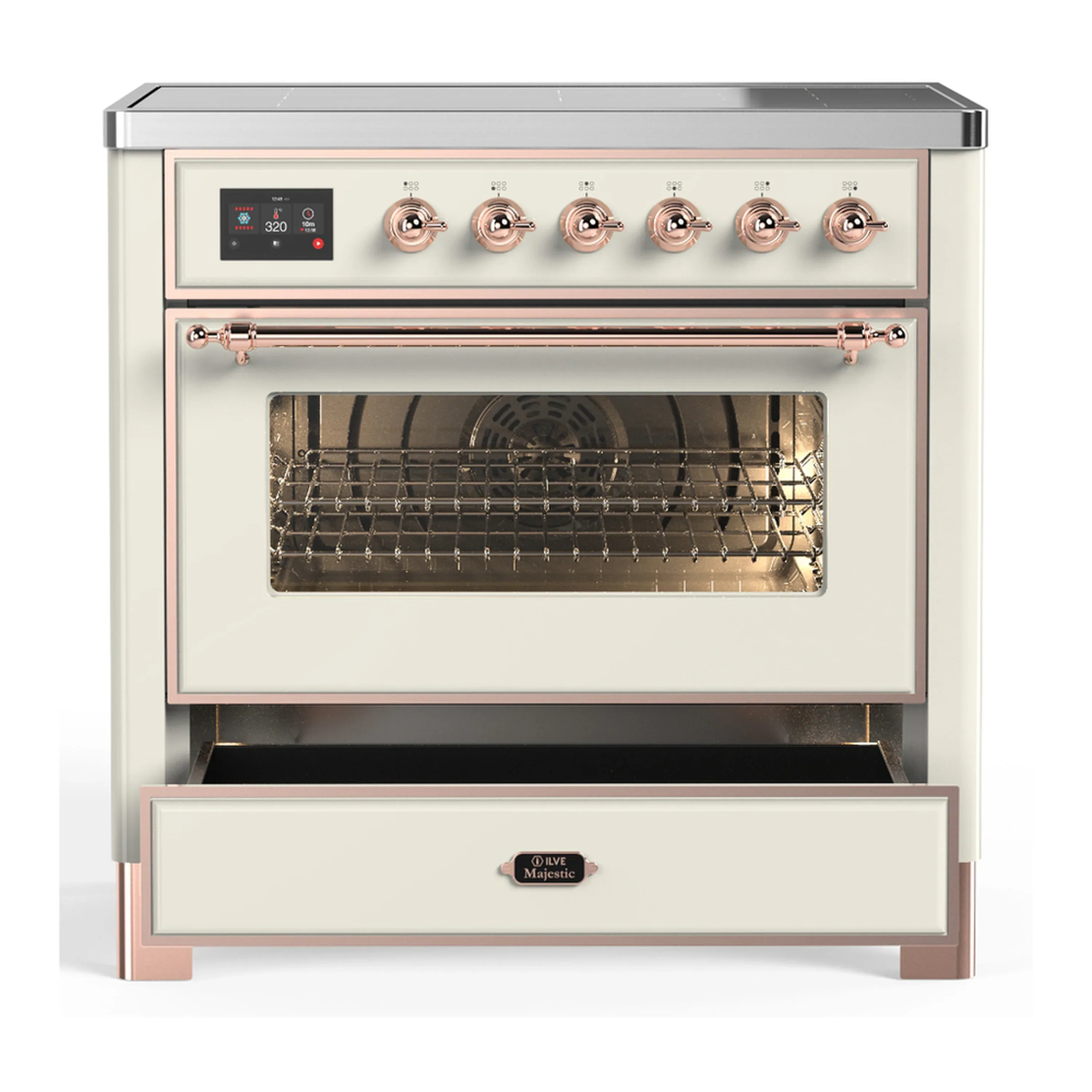 ILVE Majestic III 36-Inch Induction Range with 6 Induction Elements and Triple Glass Door Electric Oven in Antique White with Copper Trim (UMIB36NR3AWP) - Image 3