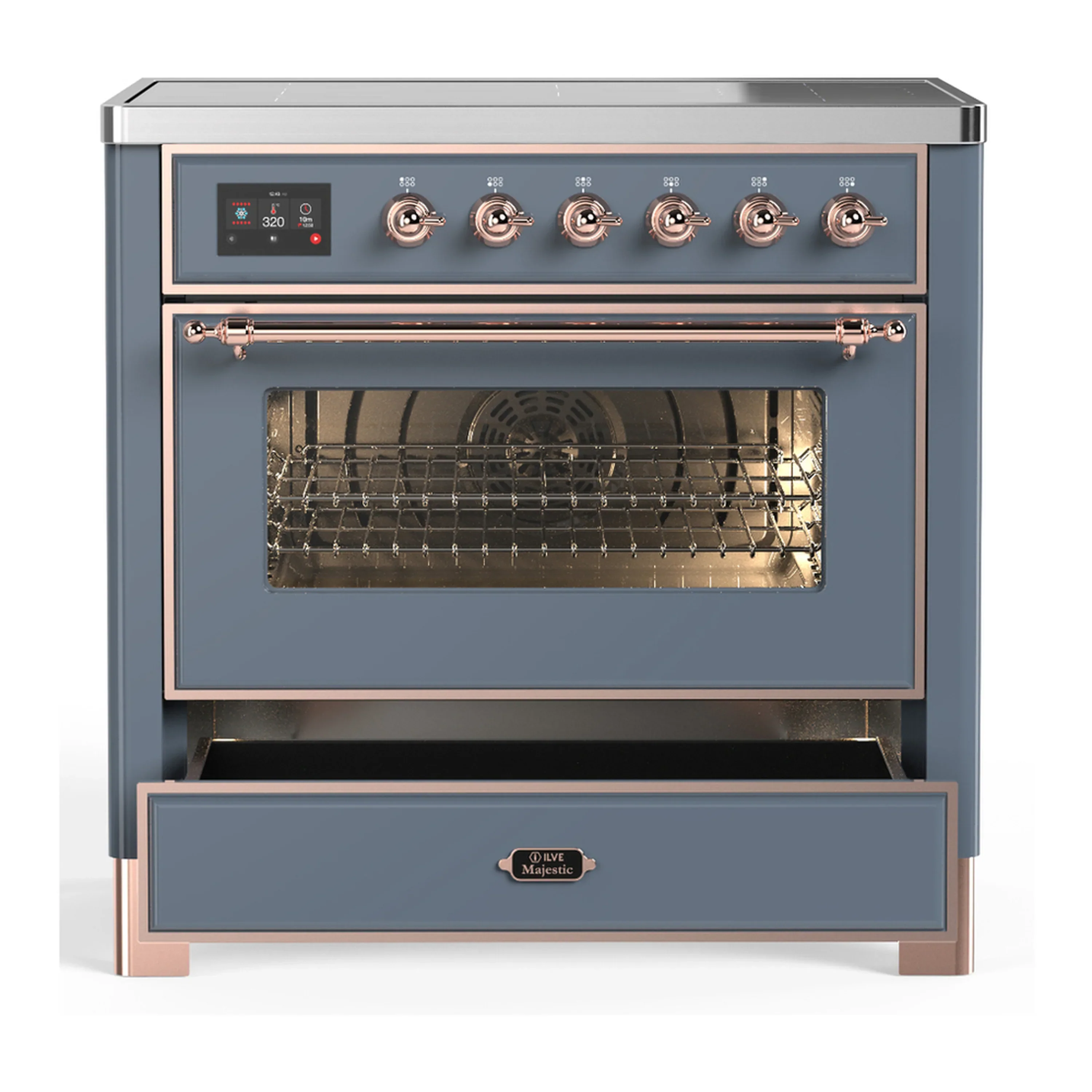ILVE Majestic III 36-Inch Induction Range with 6 Induction Elements and Triple Glass Door Electric Oven in Blue Grey with Copper Trim (UMIB36NR3BGP) - Image 3