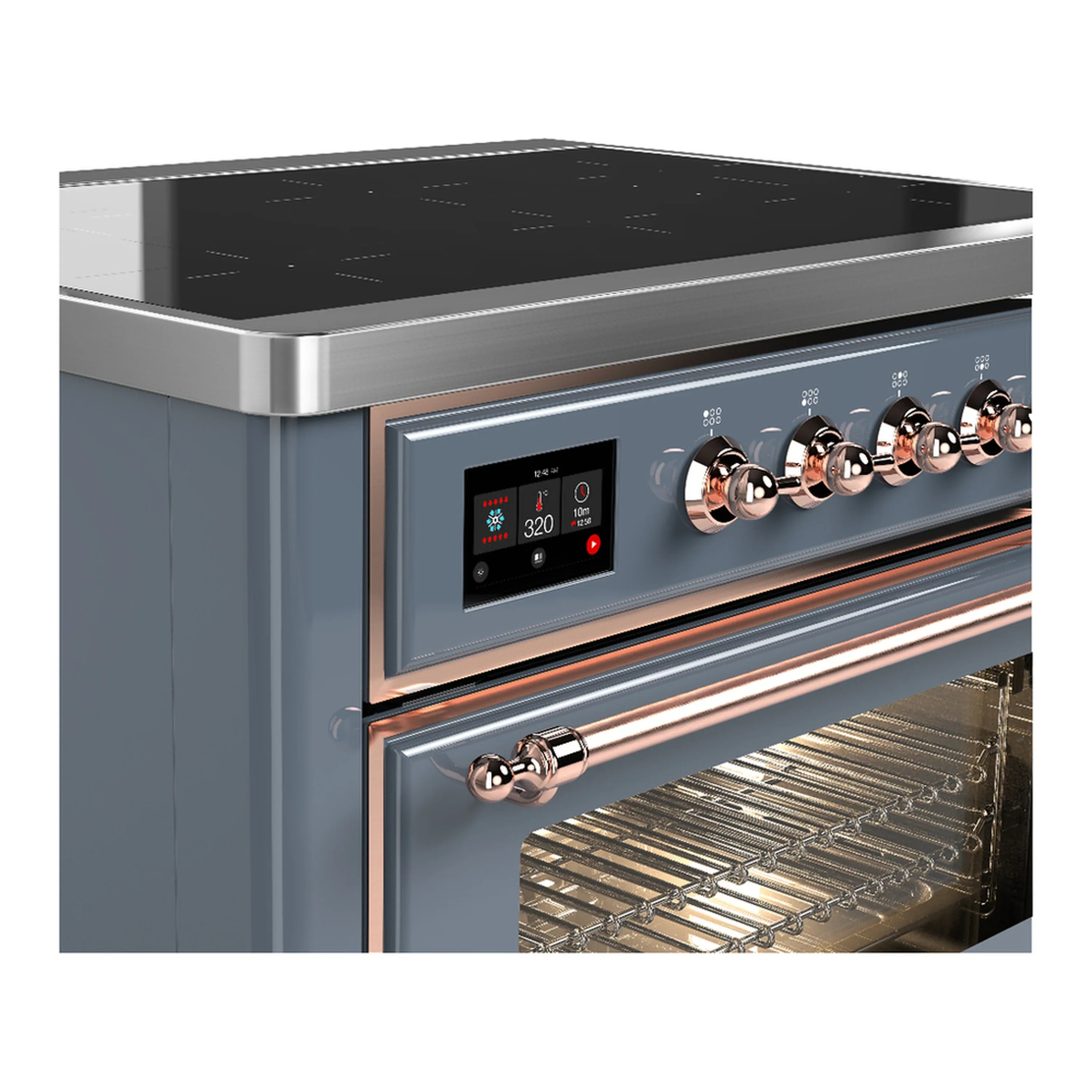 ILVE Majestic III 36-Inch Induction Range with 6 Induction Elements and Triple Glass Door Electric Oven in Blue Grey with Copper Trim (UMIB36NR3BGP) - Image 5