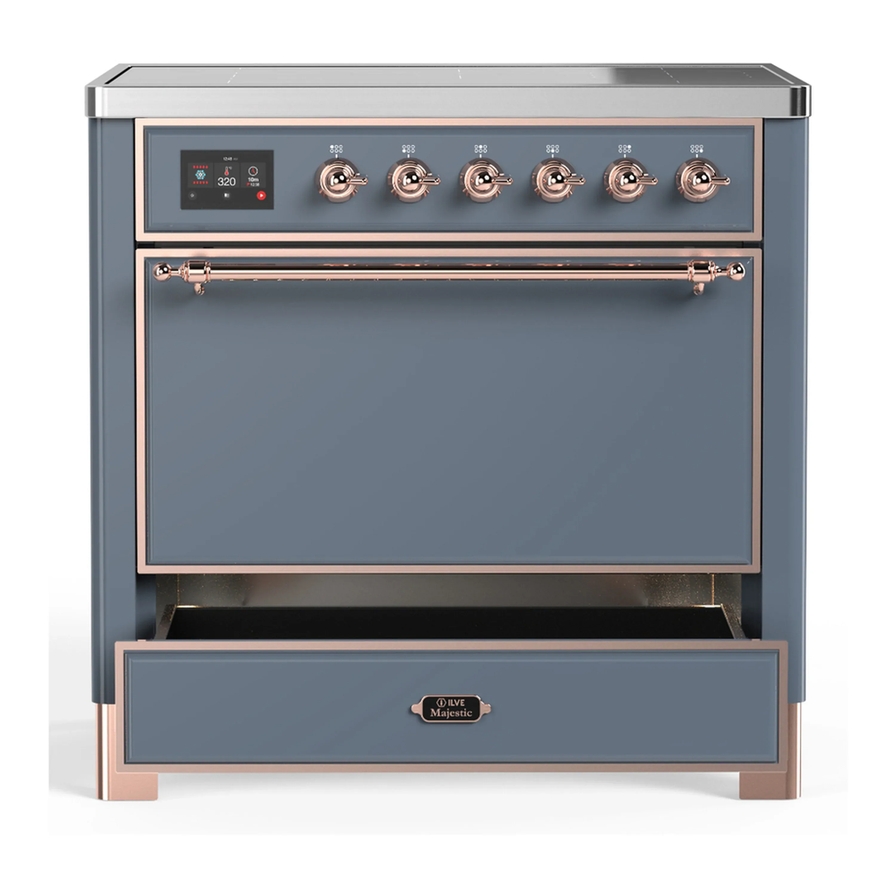 ILVE Majestic III 36-Inch Induction Range with 6 Induction Elements and Solid Door Electric Oven in Blue Grey with Copper Trim (UMIB36QNR3BGP) - Image 3