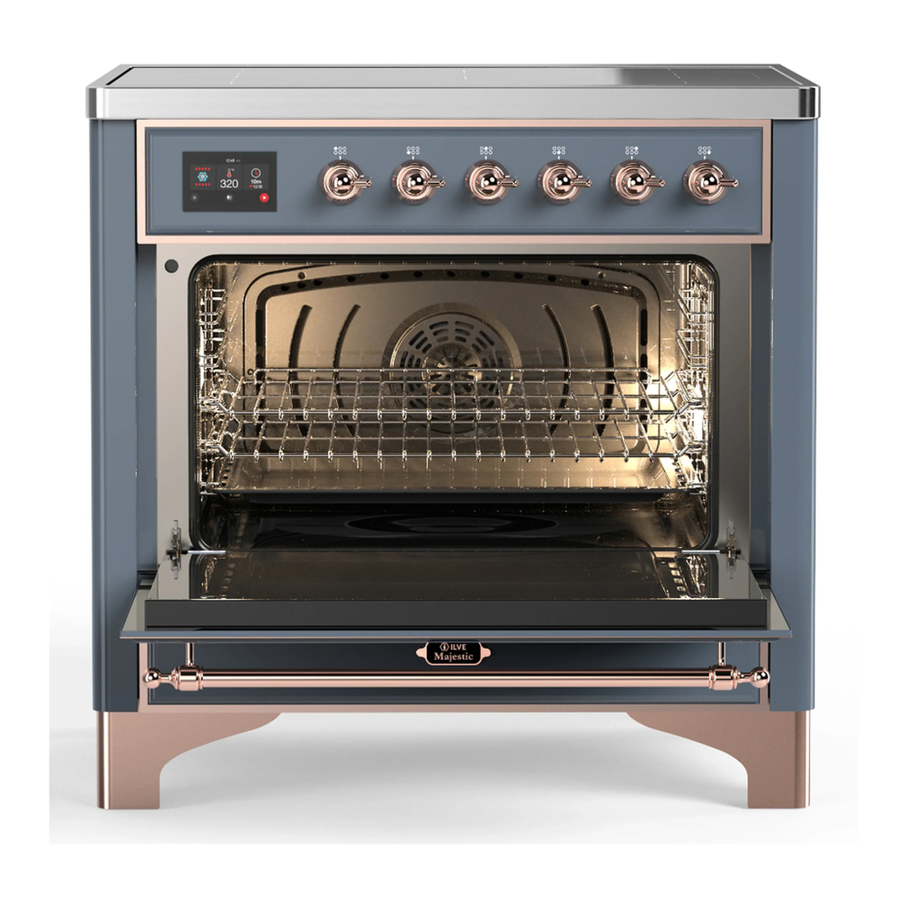 ILVE Majestic III 36-Inch Induction Range with 6 Induction Elements and Solid Door Electric Oven in Blue Grey with Copper Trim (UMIB36QNR3BGP) - Image 4