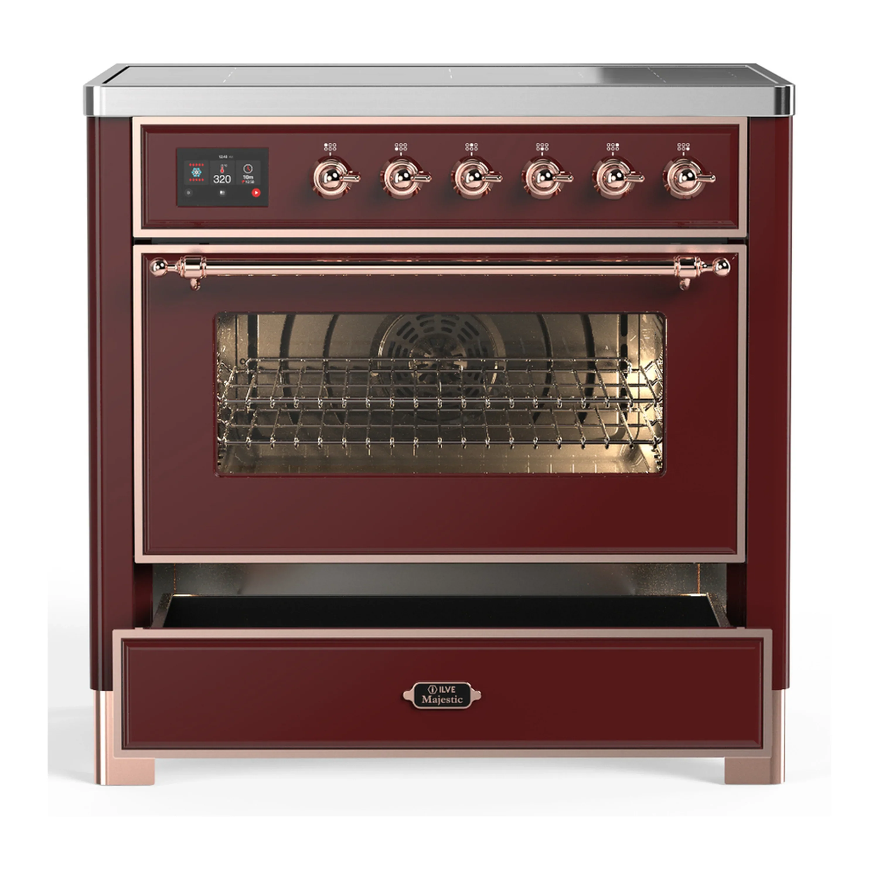 ILVE Majestic III 36-Inch Induction Range with 6 Induction Elements and Triple Glass Door Electric Oven in Burgundy with Copper Trim (UMIB36NR3BUP) - Image 3