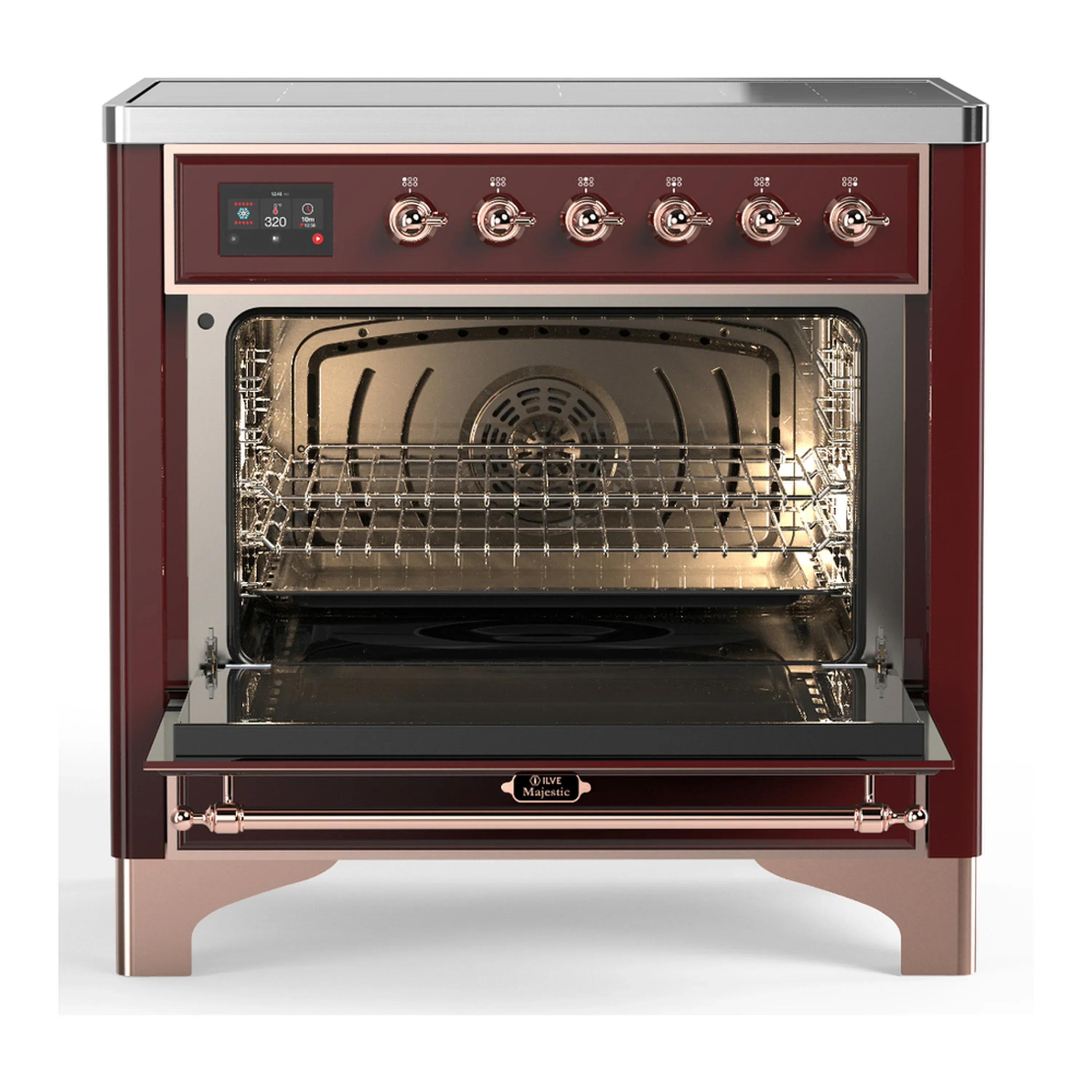 ILVE Majestic III 36-Inch Induction Range with 6 Induction Elements and Triple Glass Door Electric Oven in Burgundy with Copper Trim (UMIB36NR3BUP) - Image 4