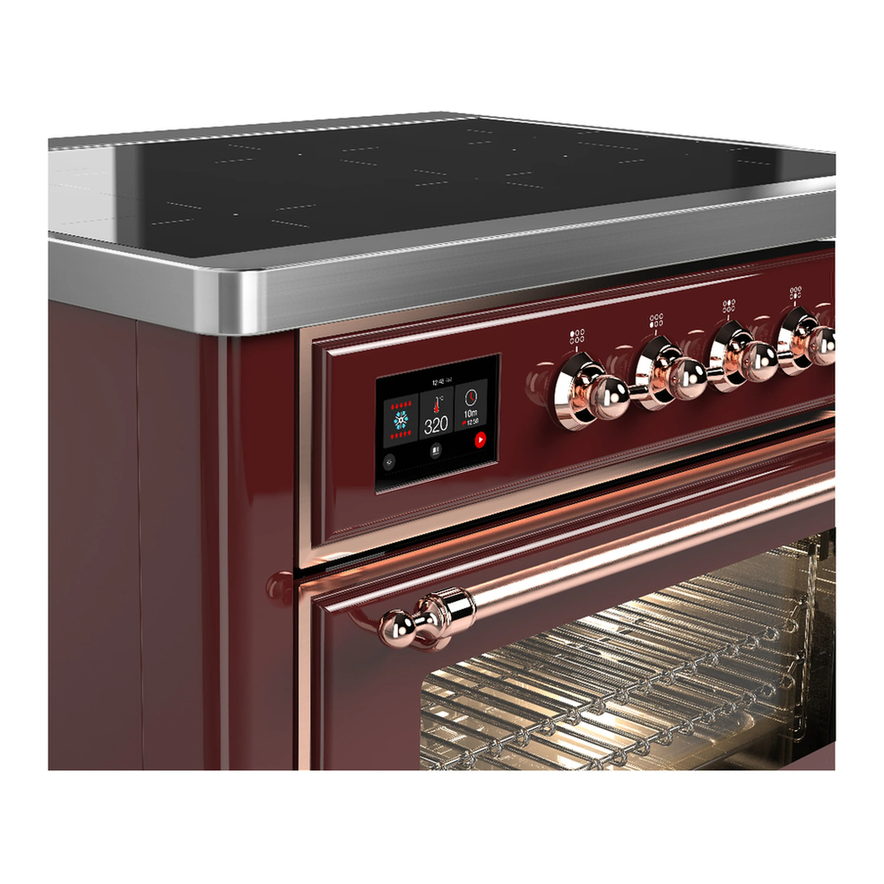 ILVE Majestic III 36-Inch Induction Range with 6 Induction Elements and Triple Glass Door Electric Oven in Burgundy with Copper Trim (UMIB36NR3BUP) - Image 5