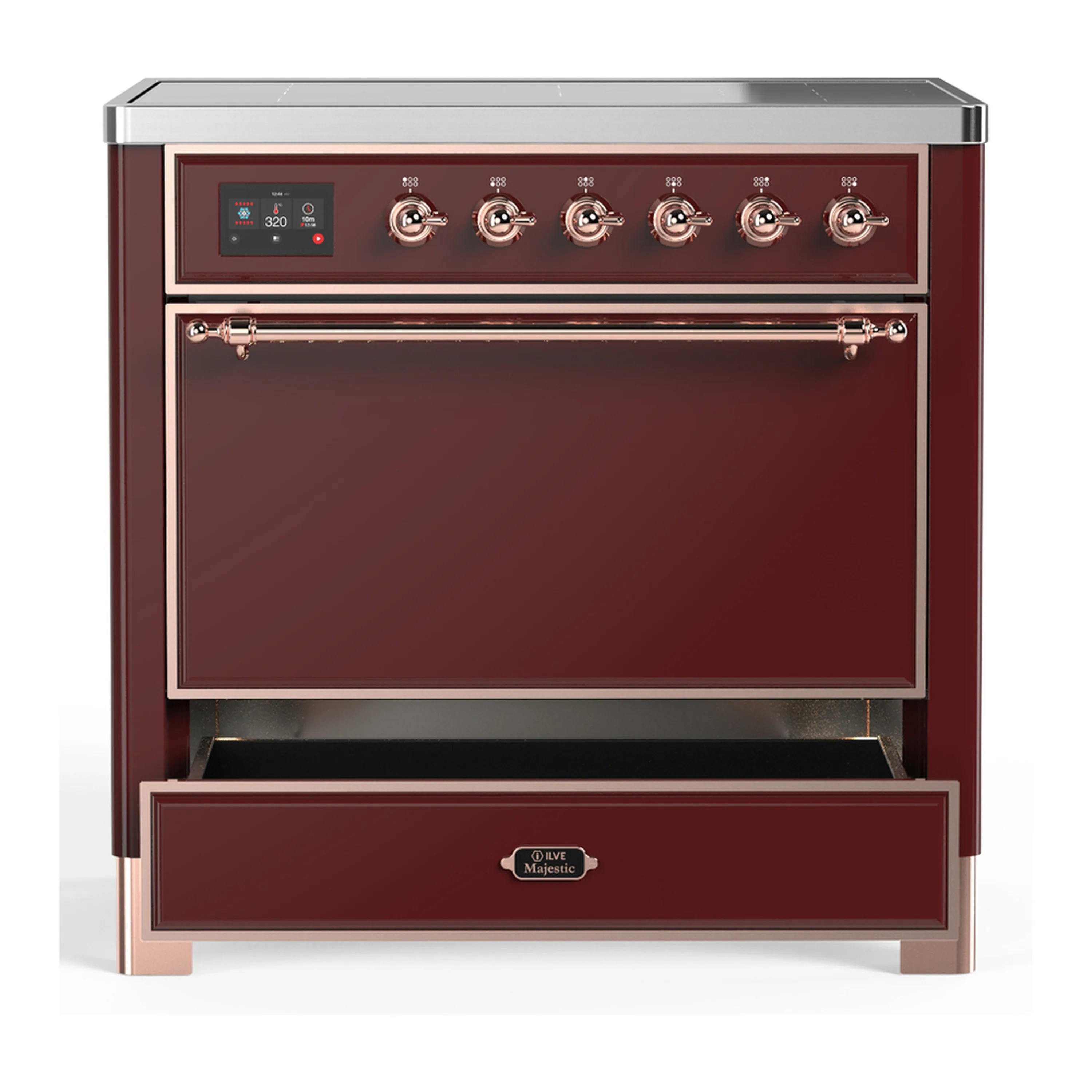 ILVE Majestic III 36-Inch Induction Range with 6 Induction Elements and Solid Door Electric Oven in Burgundy with Copper Trim (UMIB36QNR3BUP) - Image 3