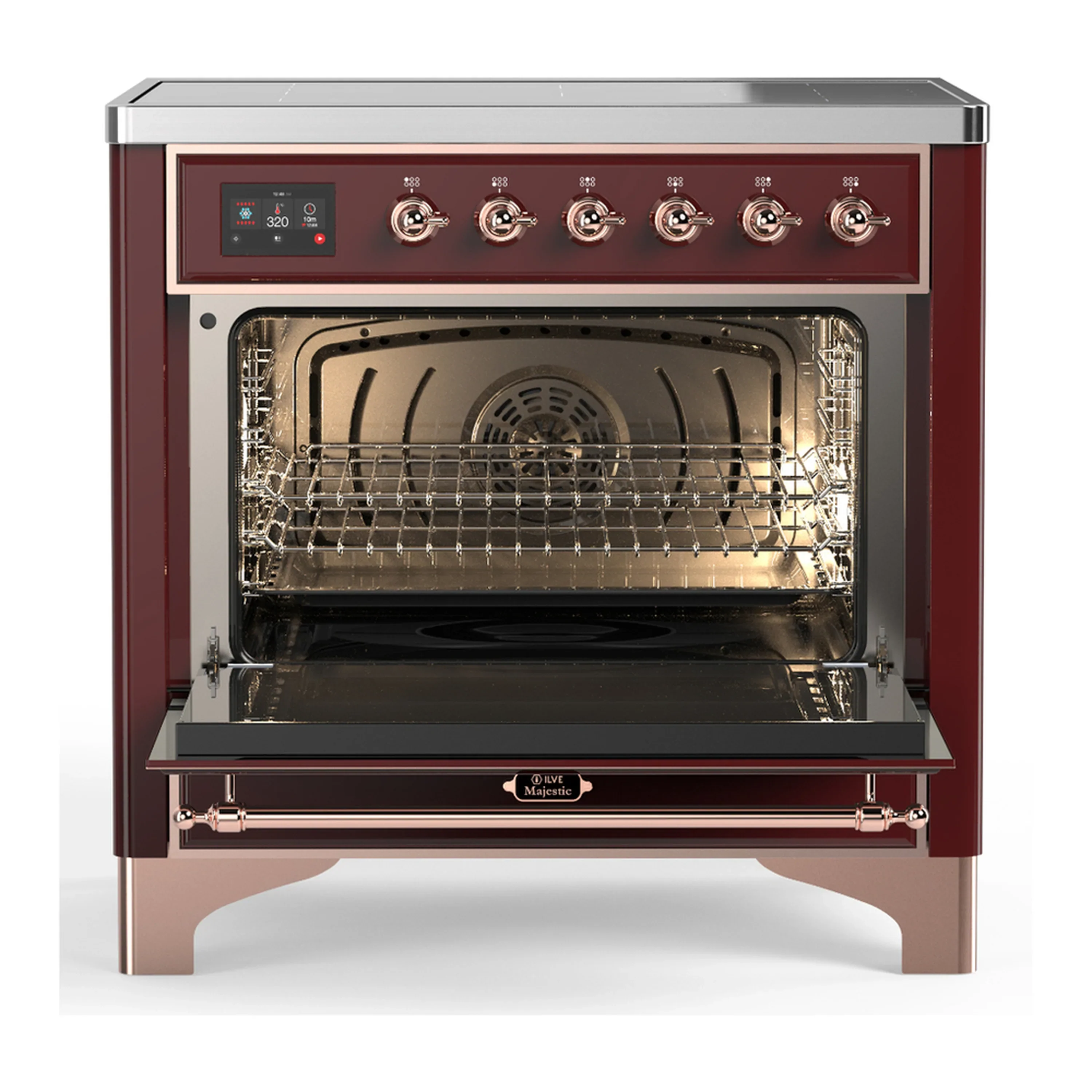 ILVE Majestic III 36-Inch Induction Range with 6 Induction Elements and Solid Door Electric Oven in Burgundy with Copper Trim (UMIB36QNR3BUP) - Image 4