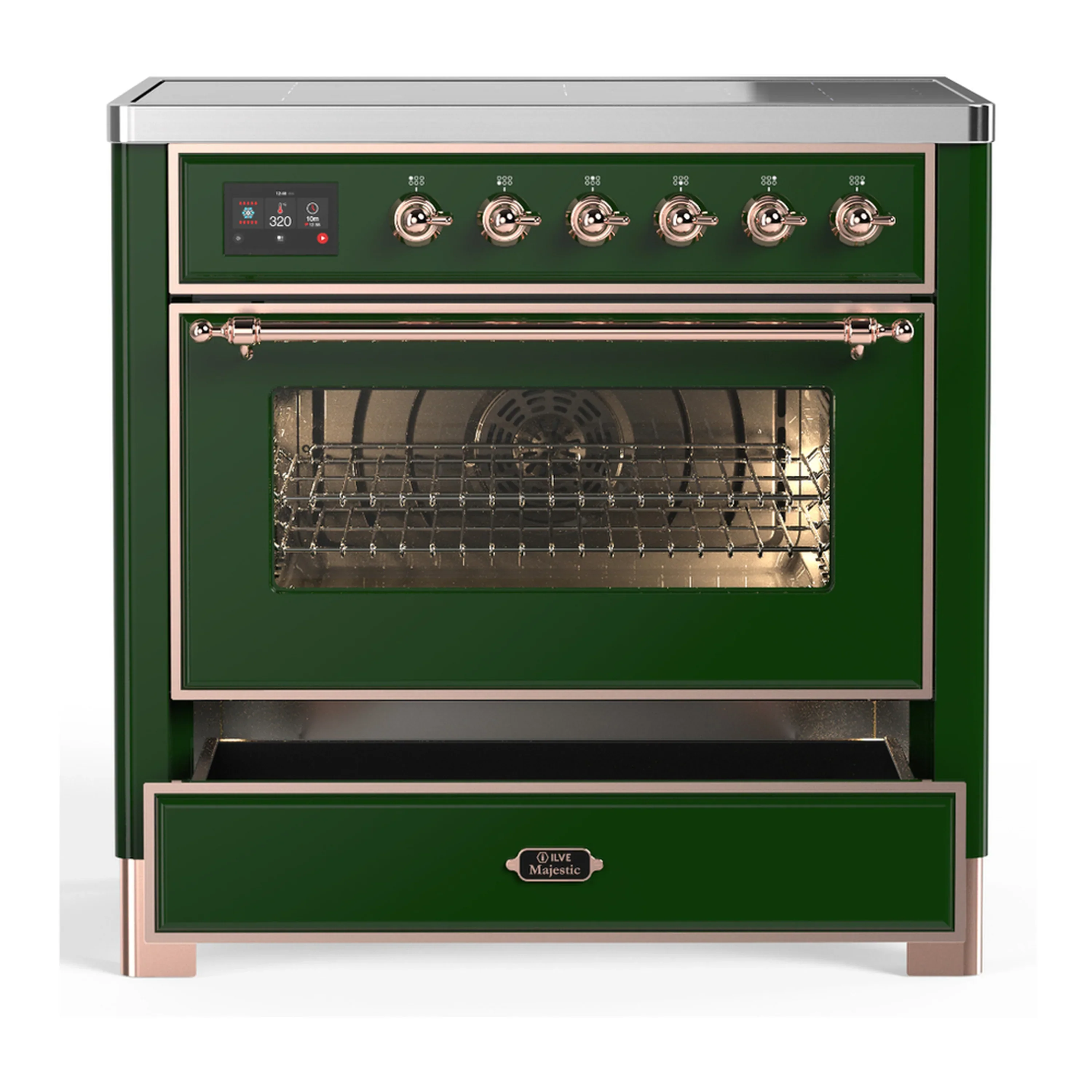 ILVE Majestic III 36-Inch Induction Range with 6 Induction Elements and Triple Glass Door Electric Oven in Emerald Green with Copper Trim (UMIB36NR3EGP) - Image 3