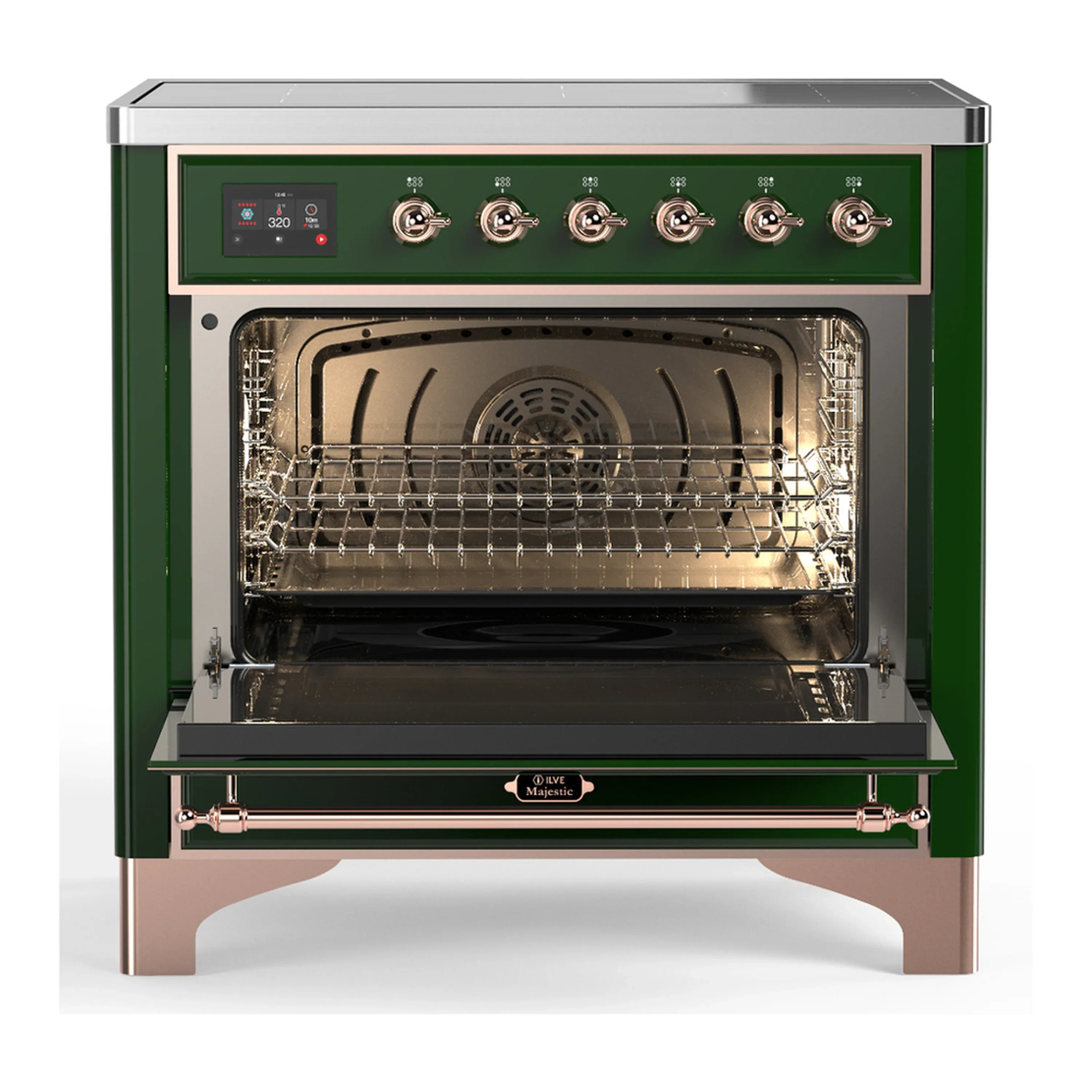 ILVE Majestic III 36-Inch Induction Range with 6 Induction Elements and Triple Glass Door Electric Oven in Emerald Green with Copper Trim (UMIB36NR3EGP) - Image 4