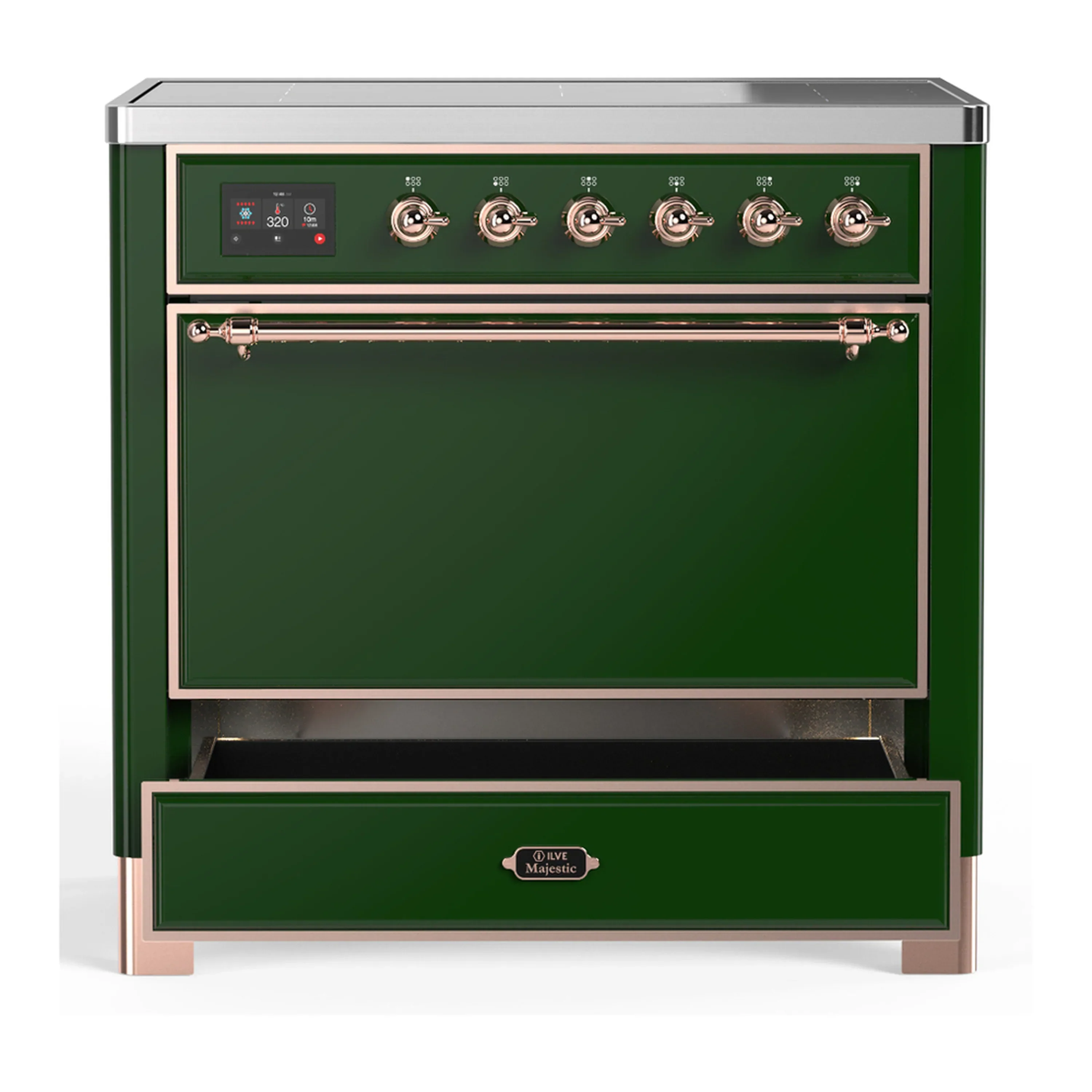 ILVE Majestic III 36-Inch Induction Range with 6 Induction Elements and Solid Door Electric Oven in Emerald Green with Copper Trim (UMIB36QNR3EGP) - Image 3