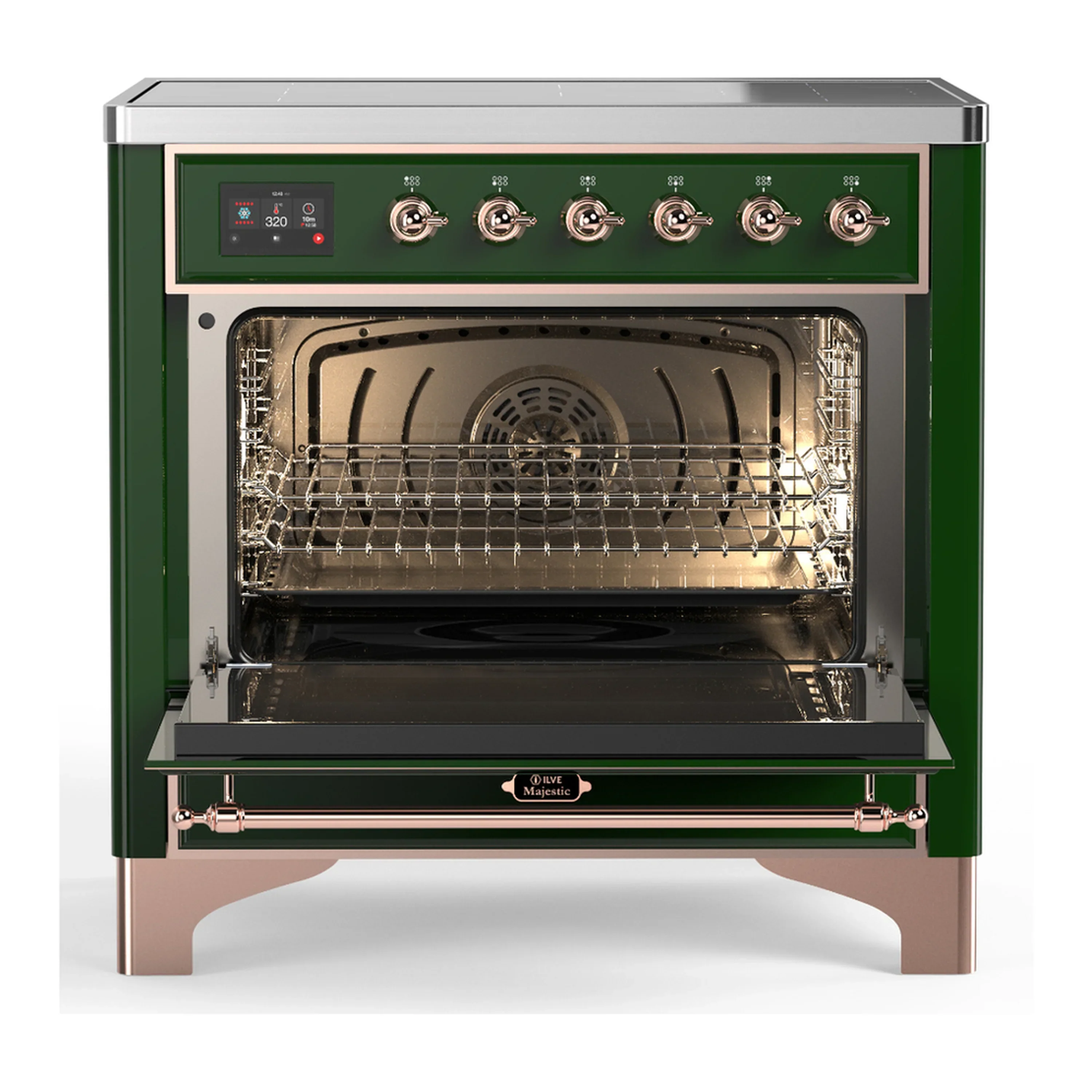 ILVE Majestic III 36-Inch Induction Range with 6 Induction Elements and Solid Door Electric Oven in Emerald Green with Copper Trim (UMIB36QNR3EGP) - Image 4