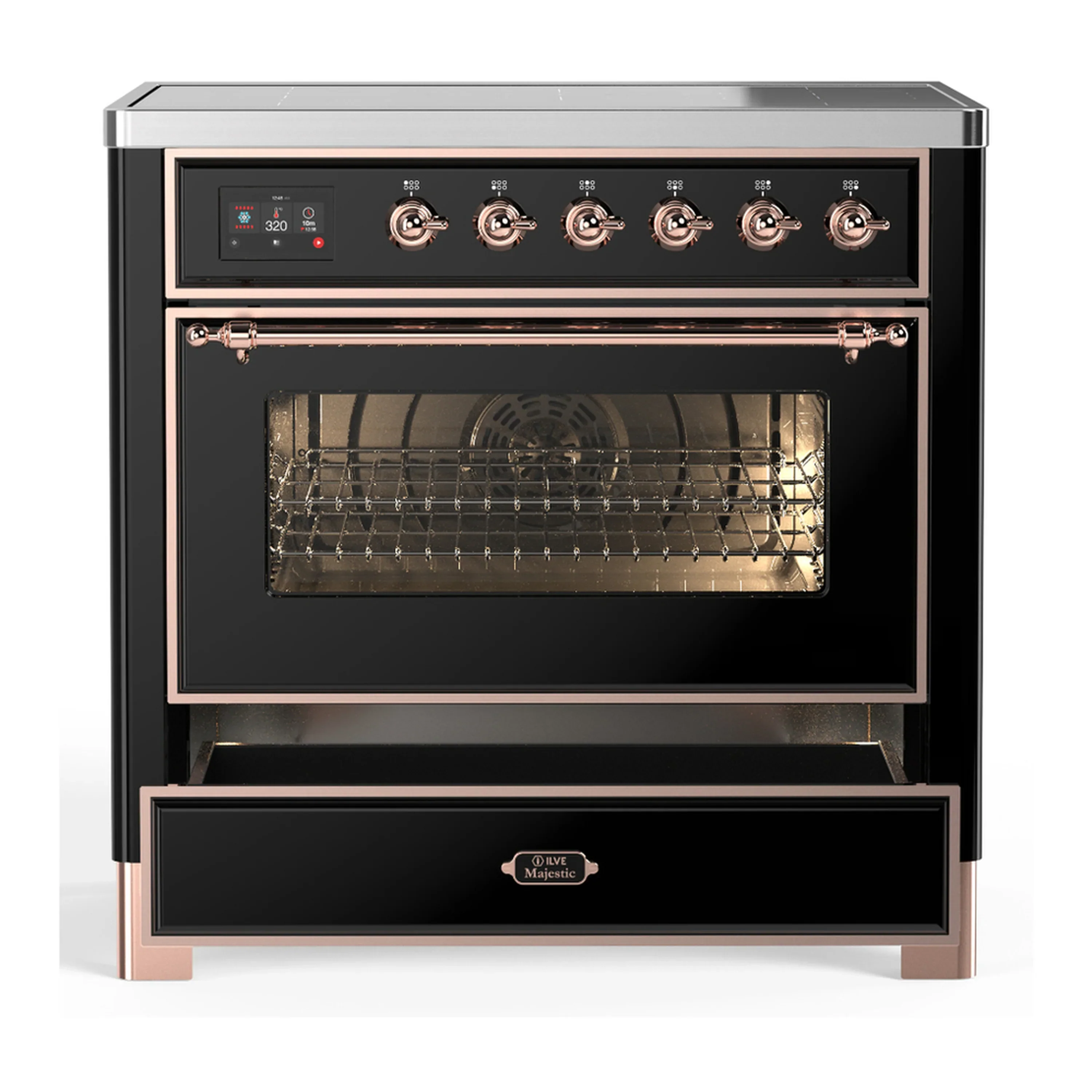 ILVE Majestic III 36-Inch Induction Range with 6 Induction Elements and Triple Glass Door Electric Oven in Glossy Black with Copper Trim (UMIB36NR3BKP) - Image 3