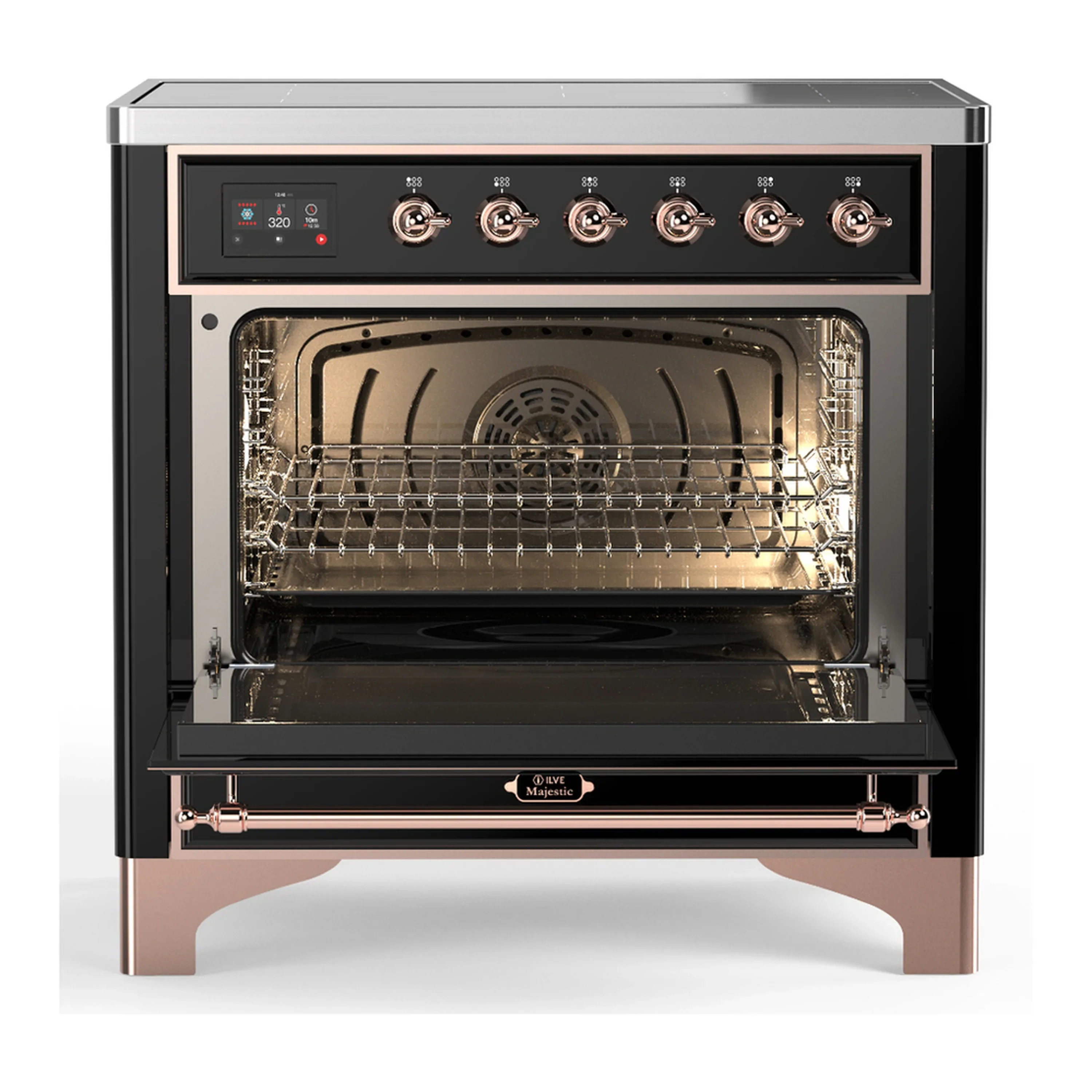 ILVE Majestic III 36-Inch Induction Range with 6 Induction Elements and Triple Glass Door Electric Oven in Glossy Black with Copper Trim (UMIB36NR3BKP) - Image 4