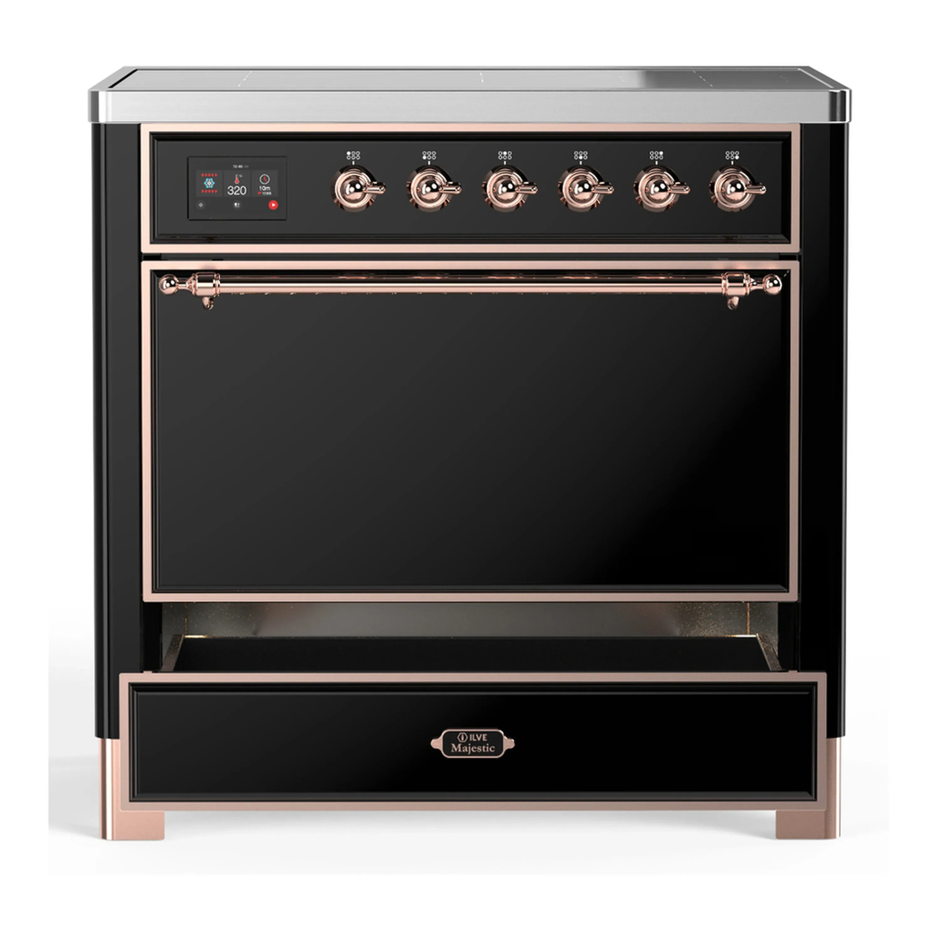 ILVE Majestic III 36-Inch Induction Range with 6 Induction Elements and Solid Door Electric Oven in Glossy Black with Copper Trim (UMIB36QNR3BKP) - Image 3