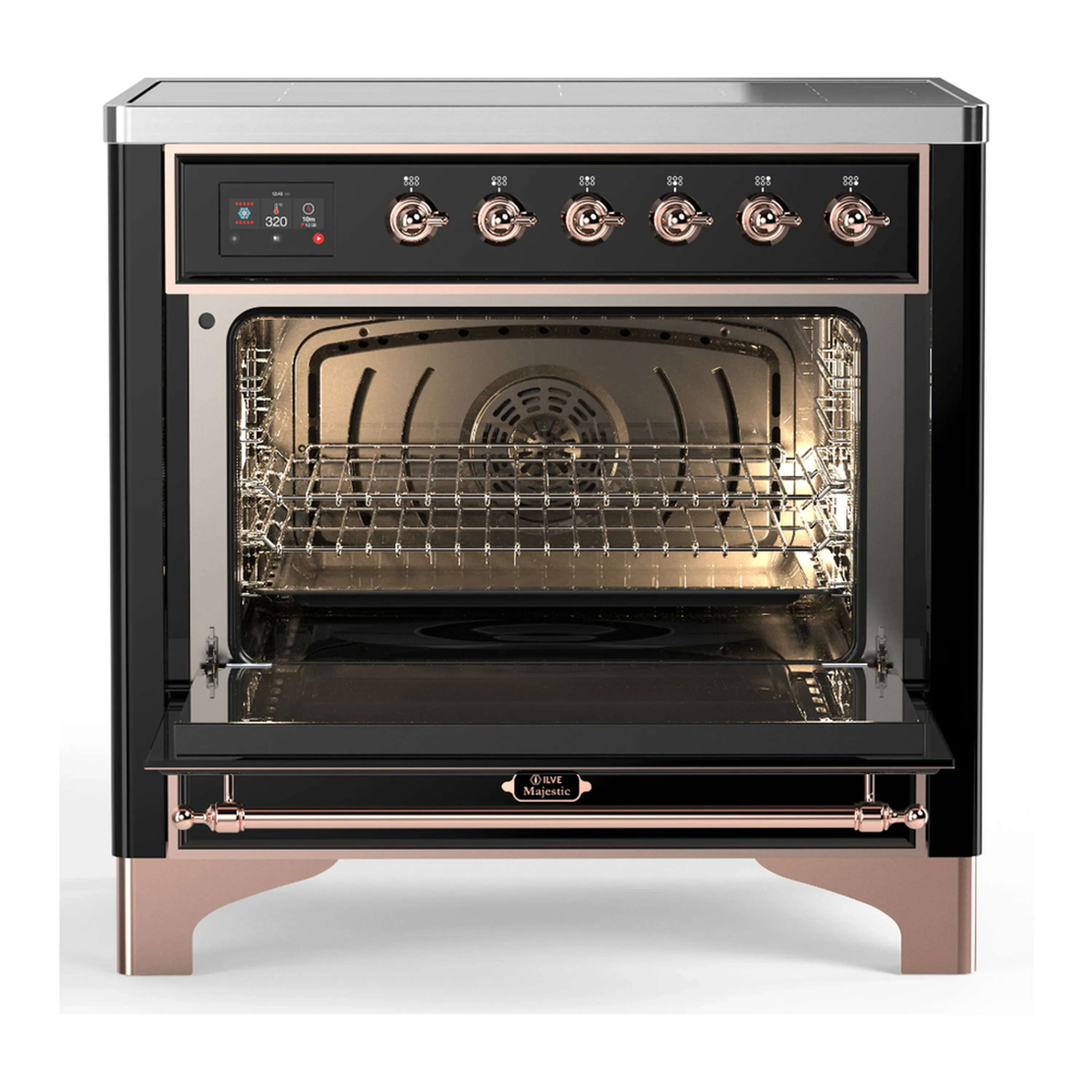 ILVE Majestic III 36-Inch Induction Range with 6 Induction Elements and Solid Door Electric Oven in Glossy Black with Copper Trim (UMIB36QNR3BKP) - Image 4
