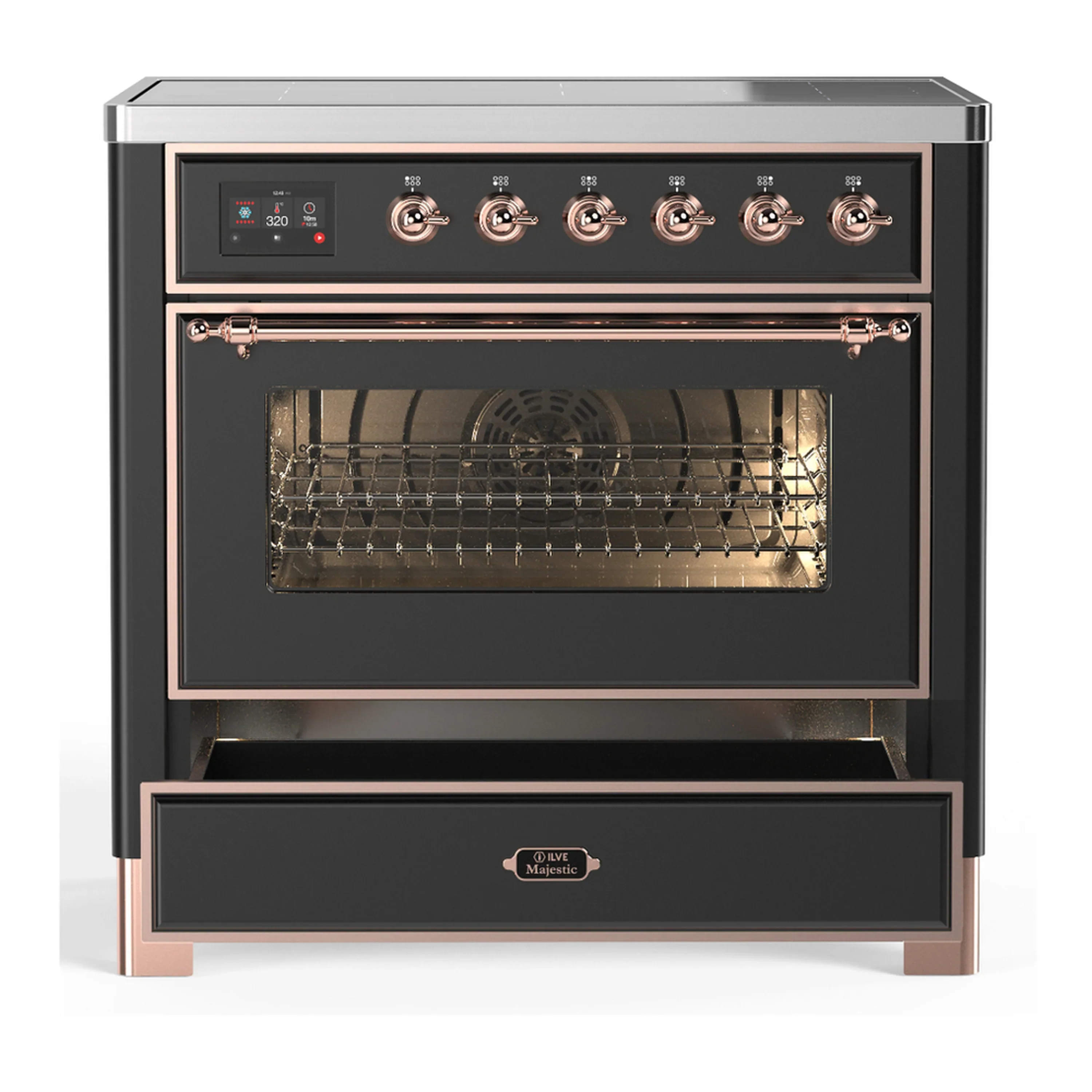 ILVE Majestic III 36-Inch Induction Range with 6 Induction Elements and Triple Glass Door Electric Oven in Matte Graphite with Copper Trim (UMIB36NR3MGP) - Image 3