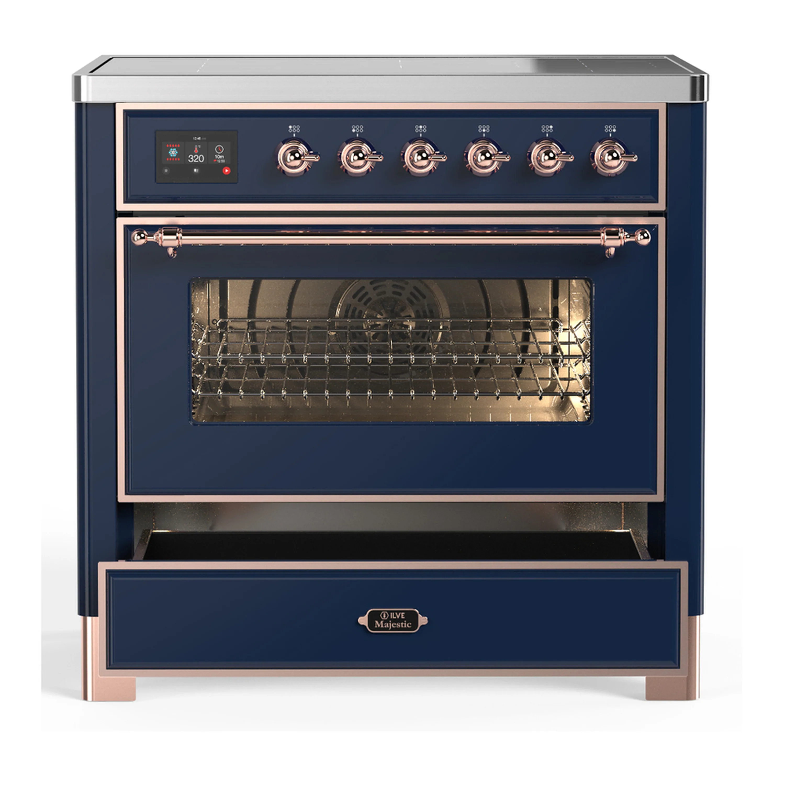 ILVE Majestic III 36-Inch Induction Range with 6 Induction Elements and Triple Glass Door Electric Oven in Mightnight Blue with Copper Trim (UMIB36NR3MBP) - Image 3