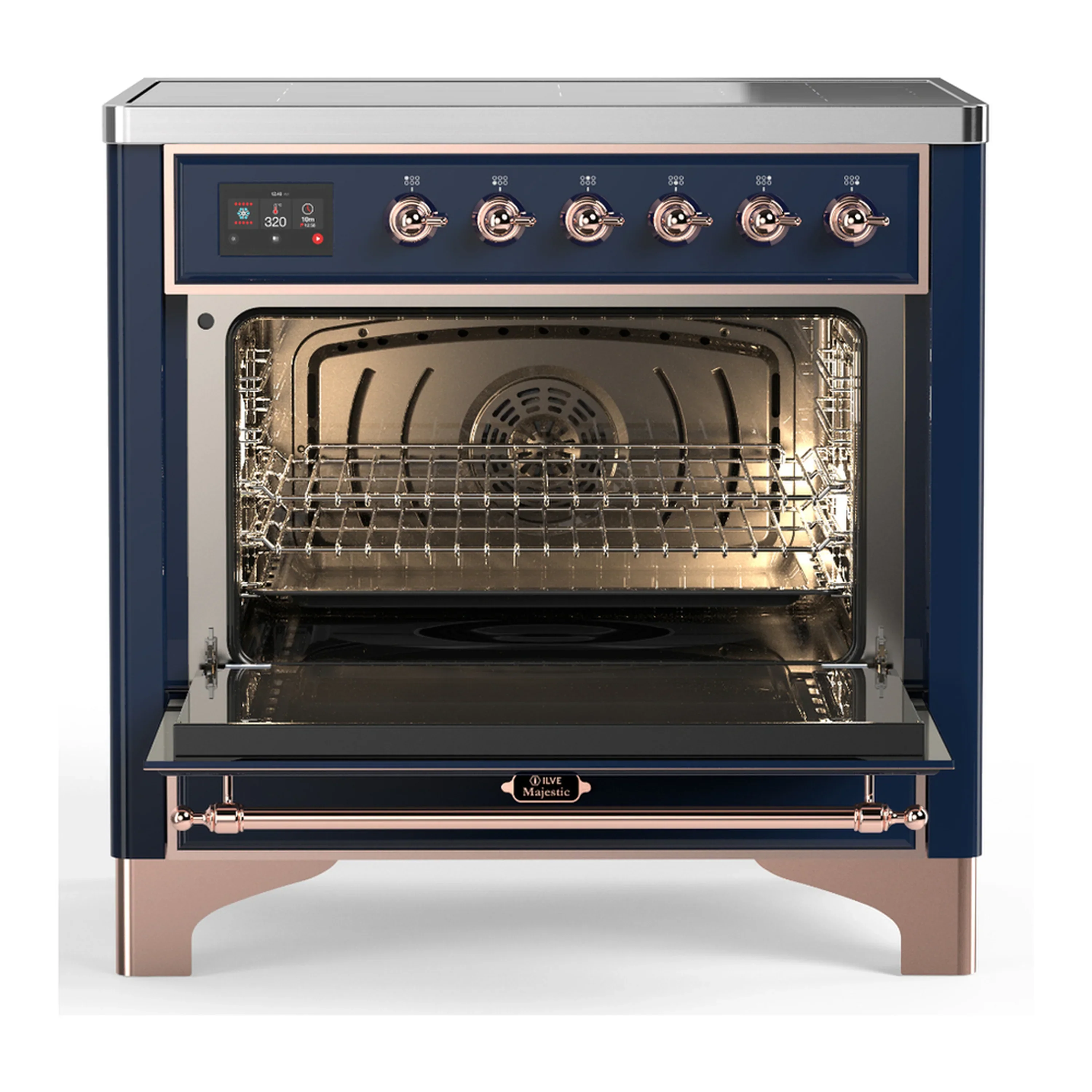 ILVE Majestic III 36-Inch Induction Range with 6 Induction Elements and Triple Glass Door Electric Oven in Mightnight Blue with Copper Trim (UMIB36NR3MBP) - Image 4