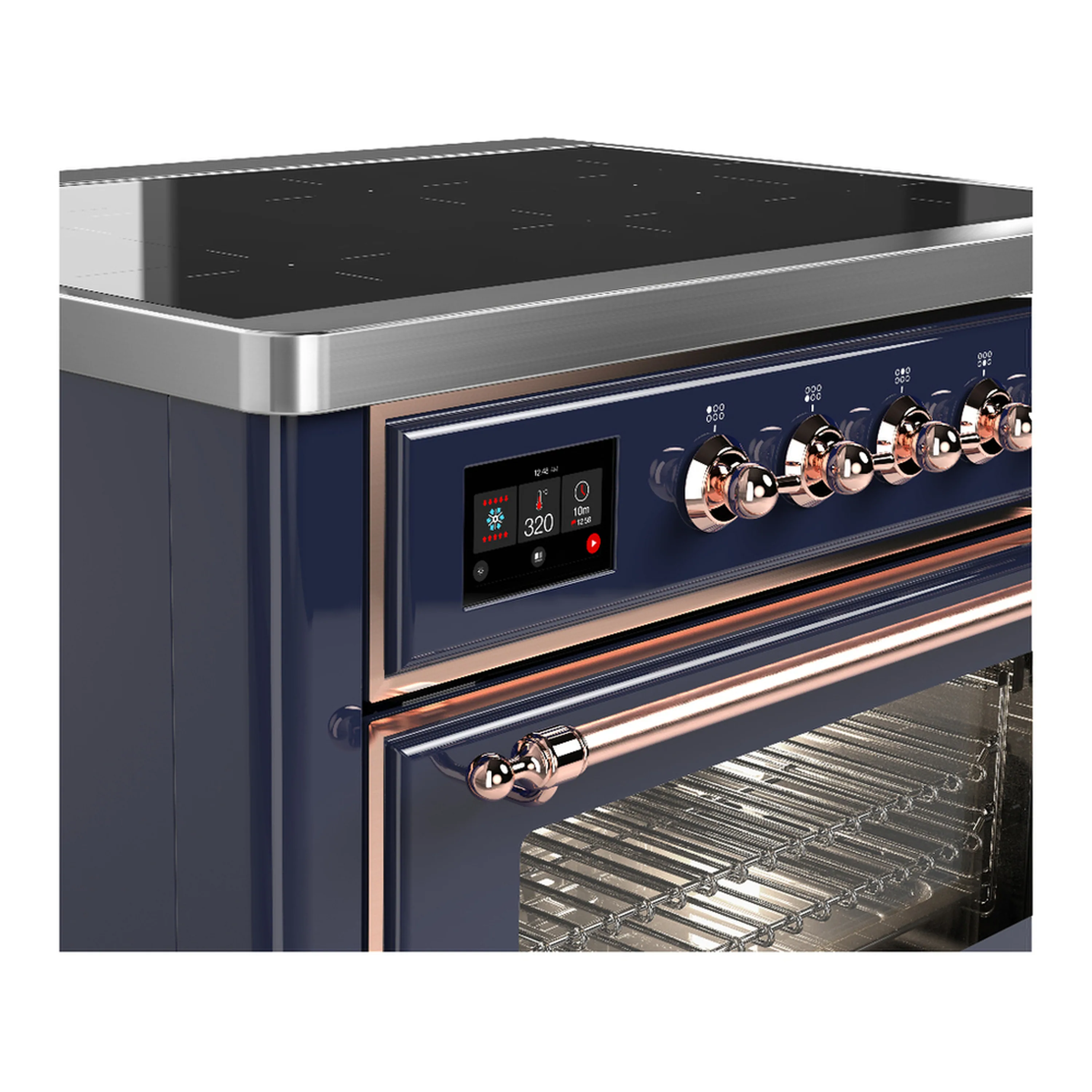 ILVE Majestic III 36-Inch Induction Range with 6 Induction Elements and Triple Glass Door Electric Oven in Mightnight Blue with Copper Trim (UMIB36NR3MBP) - Image 5