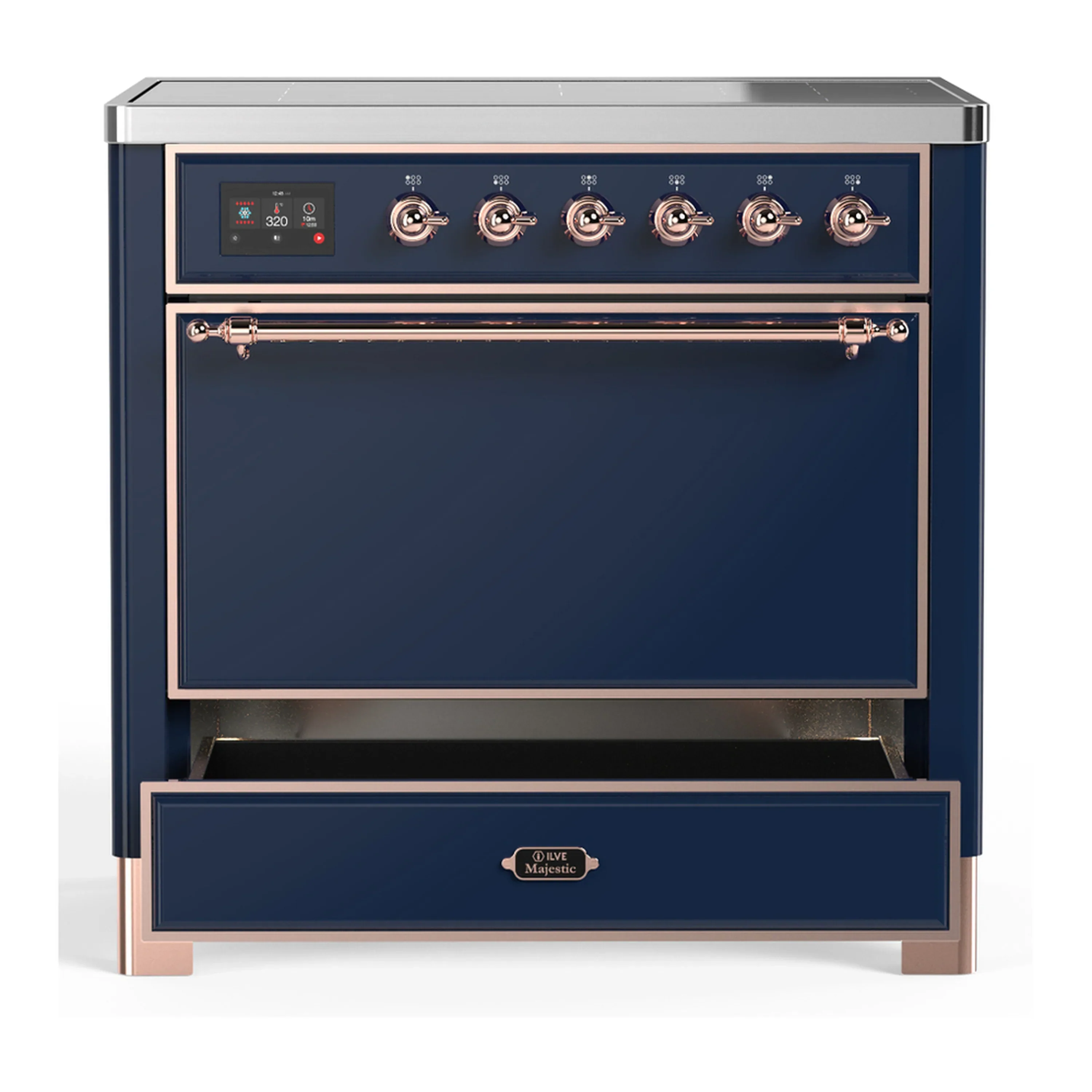 ILVE Majestic III 36-Inch Induction Range with 6 Induction Elements and Solid Door Electric Oven in Mightnight Blue with Copper Trim (UMIB36QNR3MBP) - Image 3