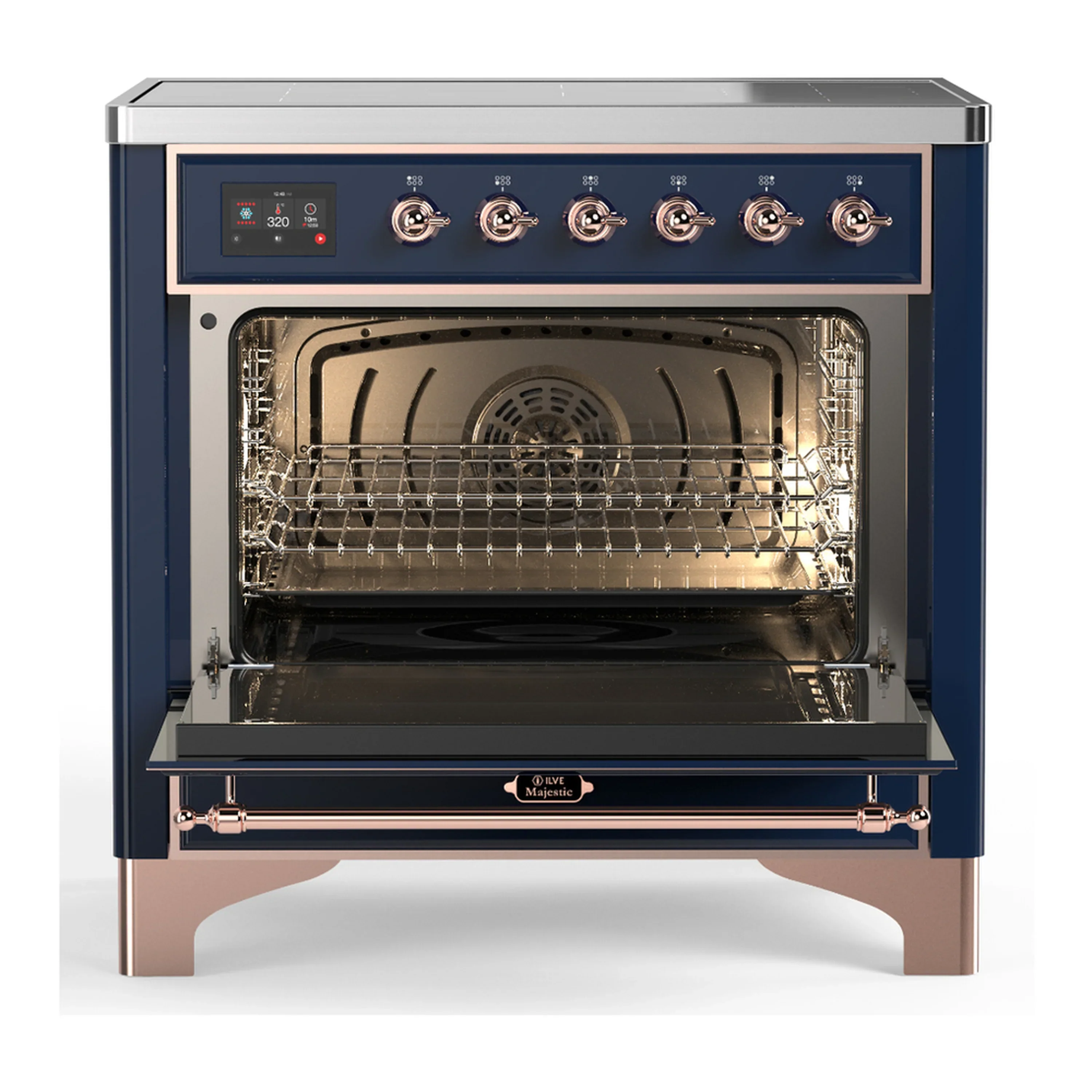 ILVE Majestic III 36-Inch Induction Range with 6 Induction Elements and Solid Door Electric Oven in Mightnight Blue with Copper Trim (UMIB36QNR3MBP) - Image 4