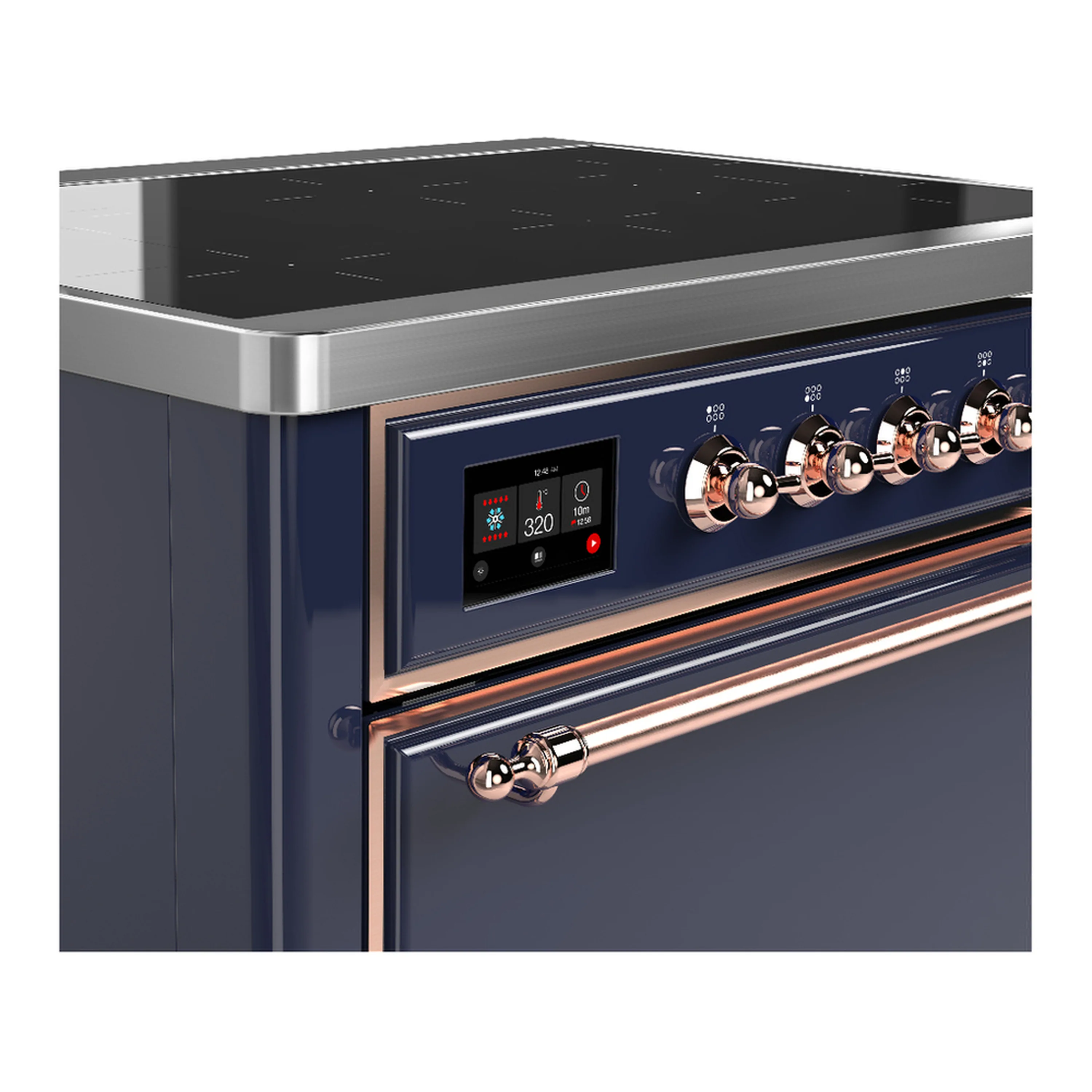 ILVE Majestic III 36-Inch Induction Range with 6 Induction Elements and Solid Door Electric Oven in Mightnight Blue with Copper Trim (UMIB36QNR3MBP) - Image 5