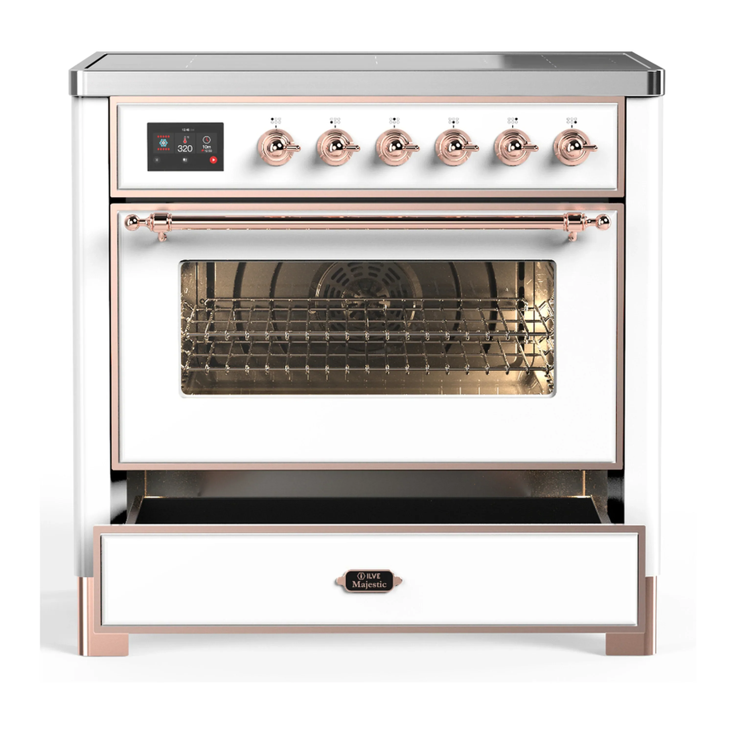 ILVE Majestic III 36-Inch Induction Range with 6 Induction Elements and Triple Glass Door Electric Oven in White with Copper Trim (UMIB36NR3WHP) - Image 3