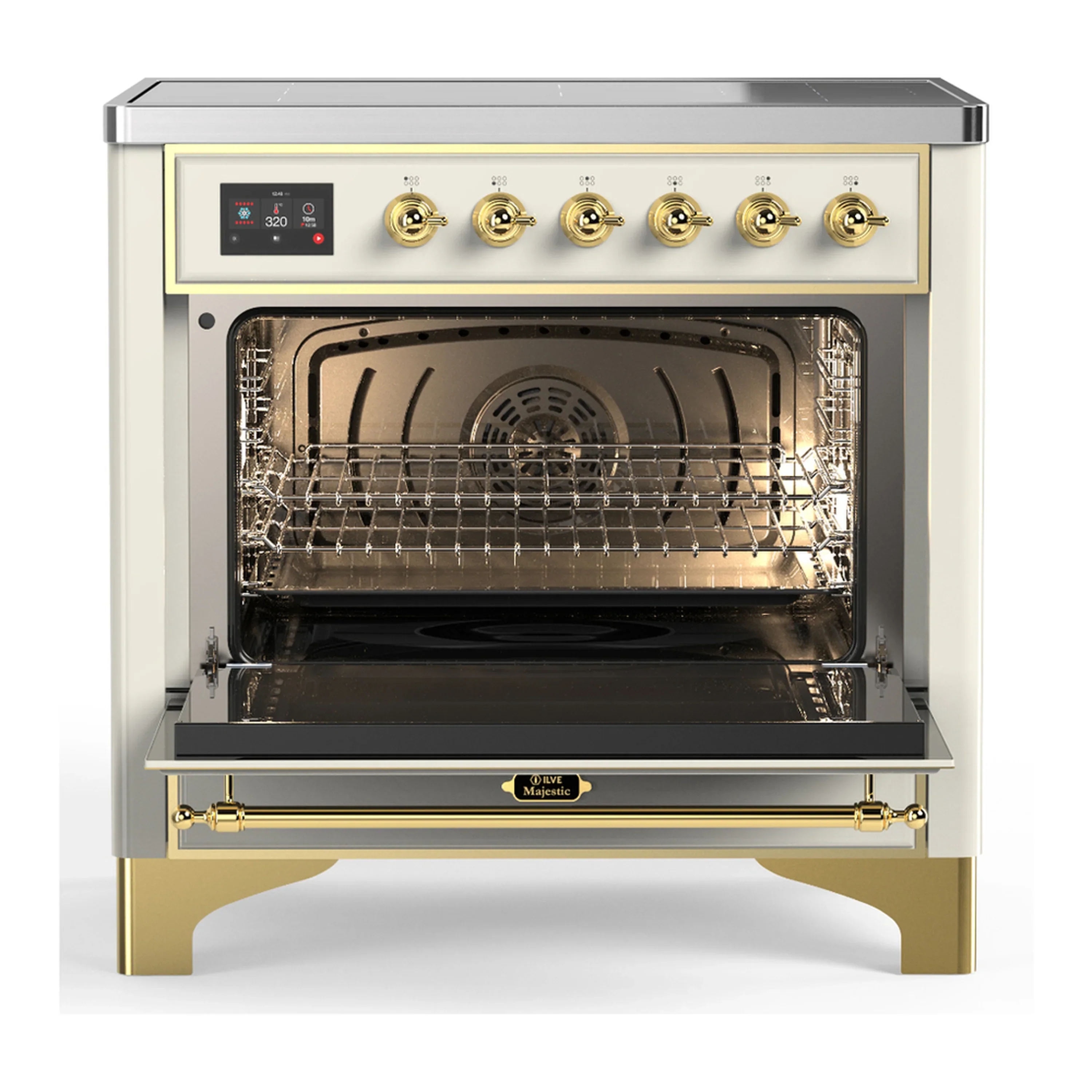 ILVE Majestic III 36-Inch Induction Range with 6 Induction Elements and Triple Glass Door Electric Oven in Antique White with Brass Trim (UMIB36NR3AWG) - Image 4
