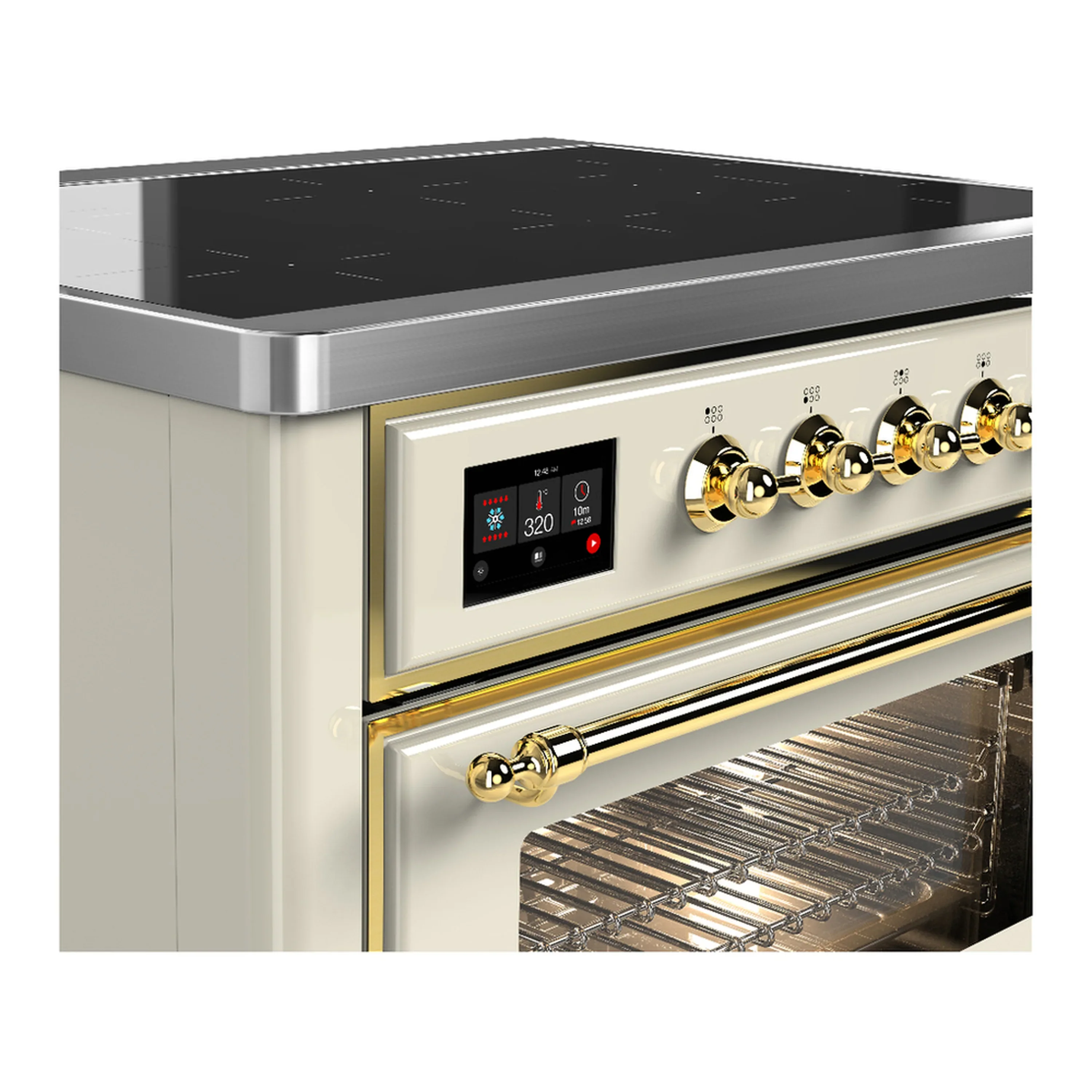 ILVE Majestic III 36-Inch Induction Range with 6 Induction Elements and Triple Glass Door Electric Oven in Antique White with Brass Trim (UMIB36NR3AWG) - Image 5