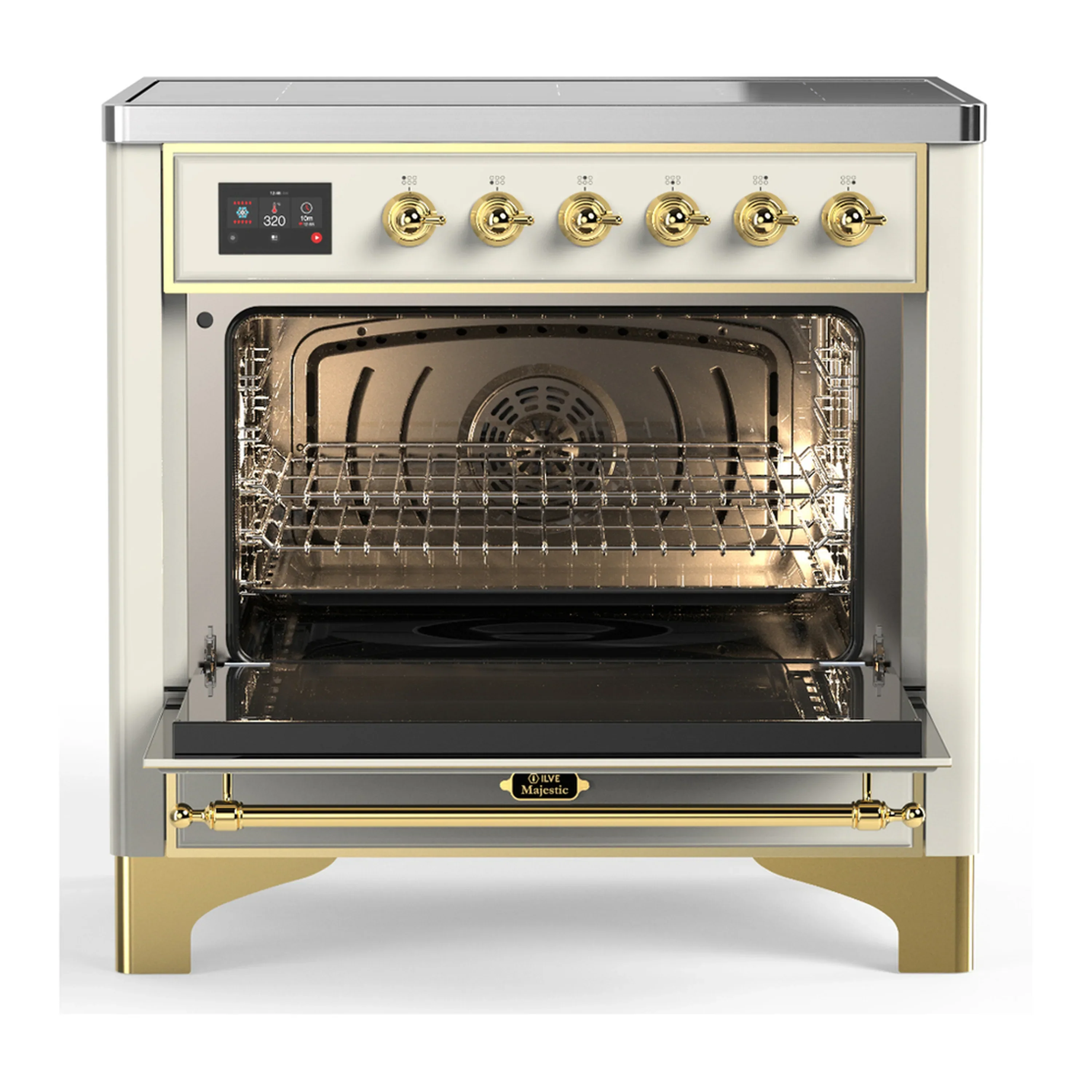 ILVE Majestic III 36-Inch Induction Range with 6 Induction Elements and Solid Door Electric Oven in Antique White with Brass Trim (UMIB36QNR3AWG) - Image 4