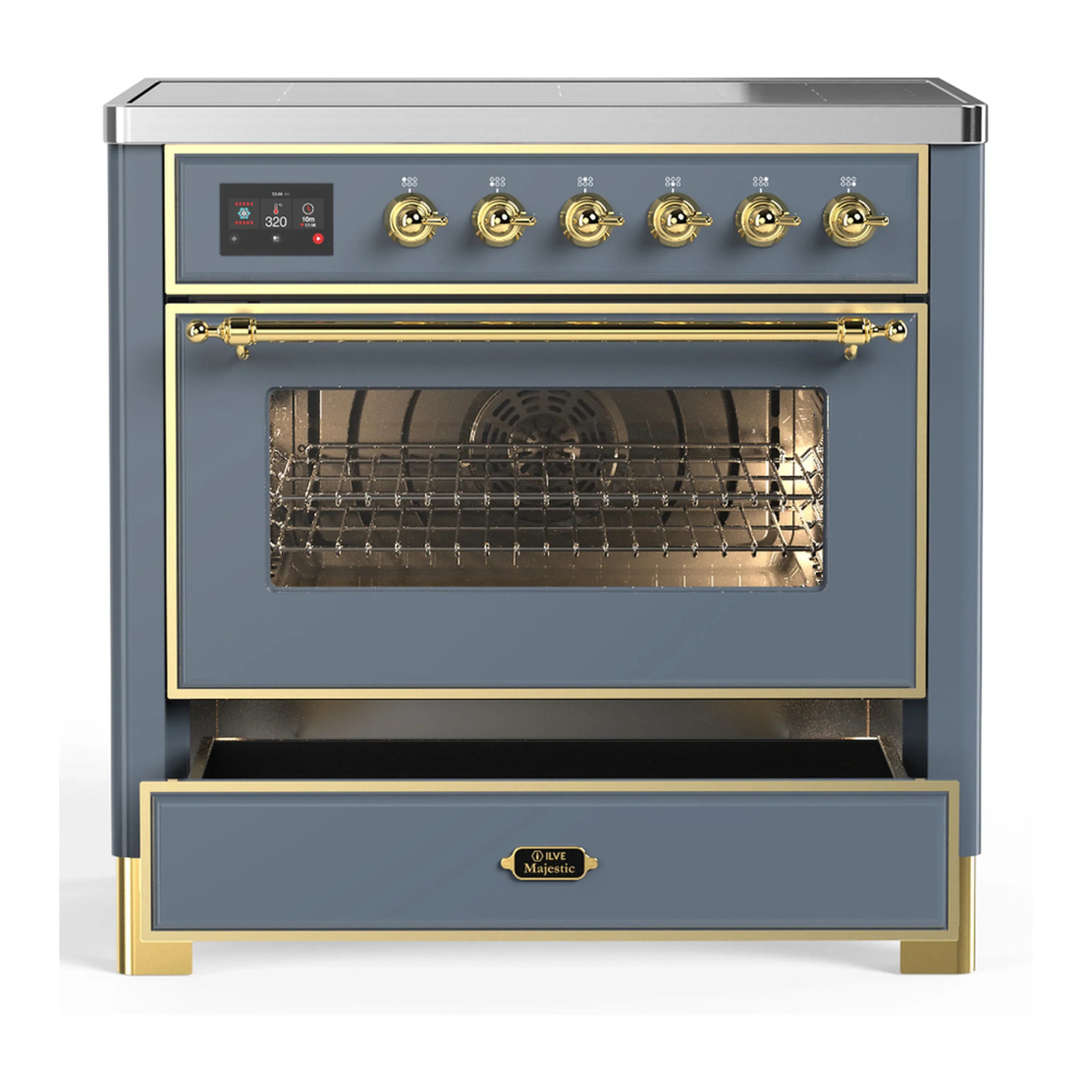 ILVE Majestic III 36-Inch Induction Range with 6 Induction Elements and Triple Glass Door Electric Oven in Blue Grey with Brass Trim (UMIB36NR3BGG) - Image 3