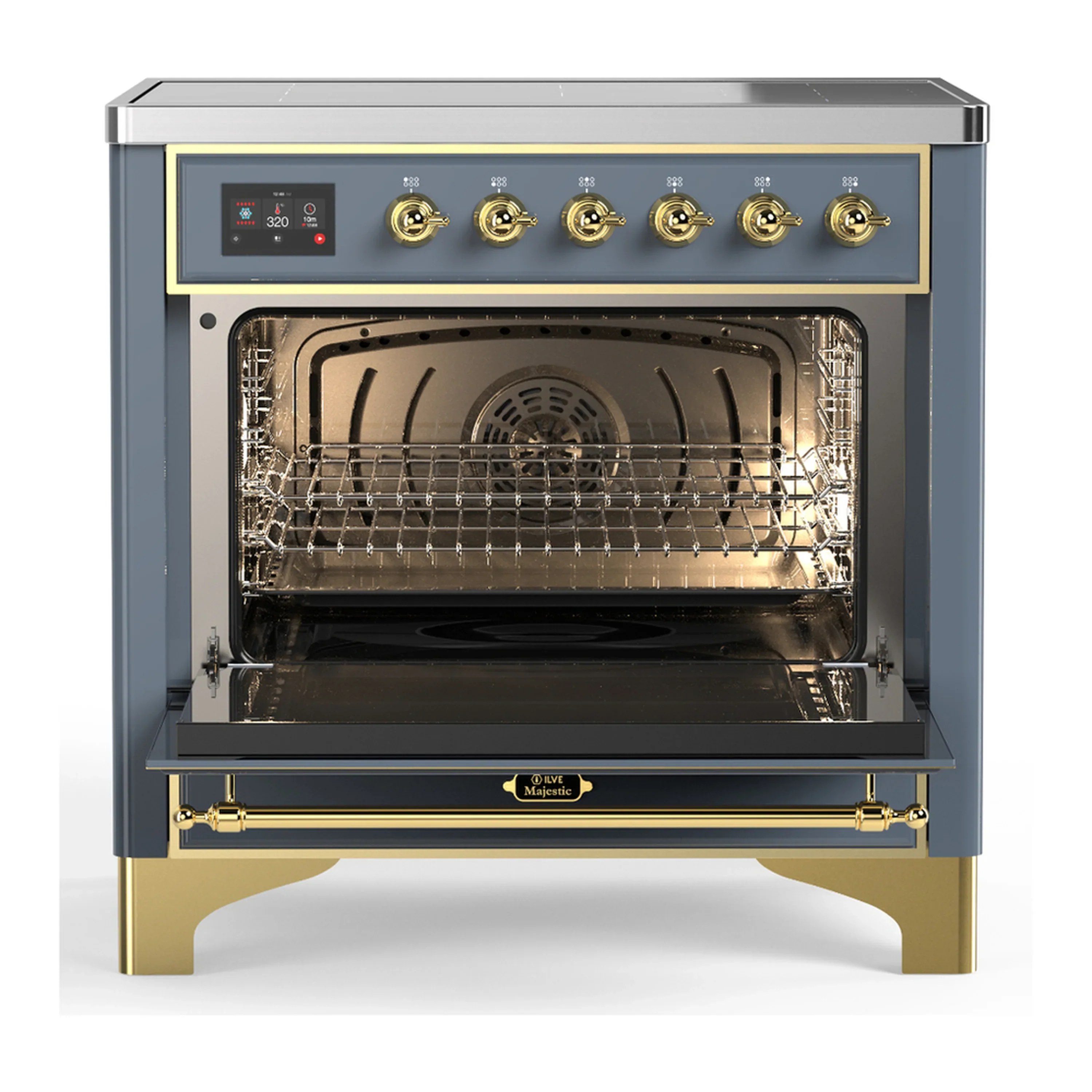 ILVE Majestic III 36-Inch Induction Range with 6 Induction Elements and Triple Glass Door Electric Oven in Blue Grey with Brass Trim (UMIB36NR3BGG) - Image 4