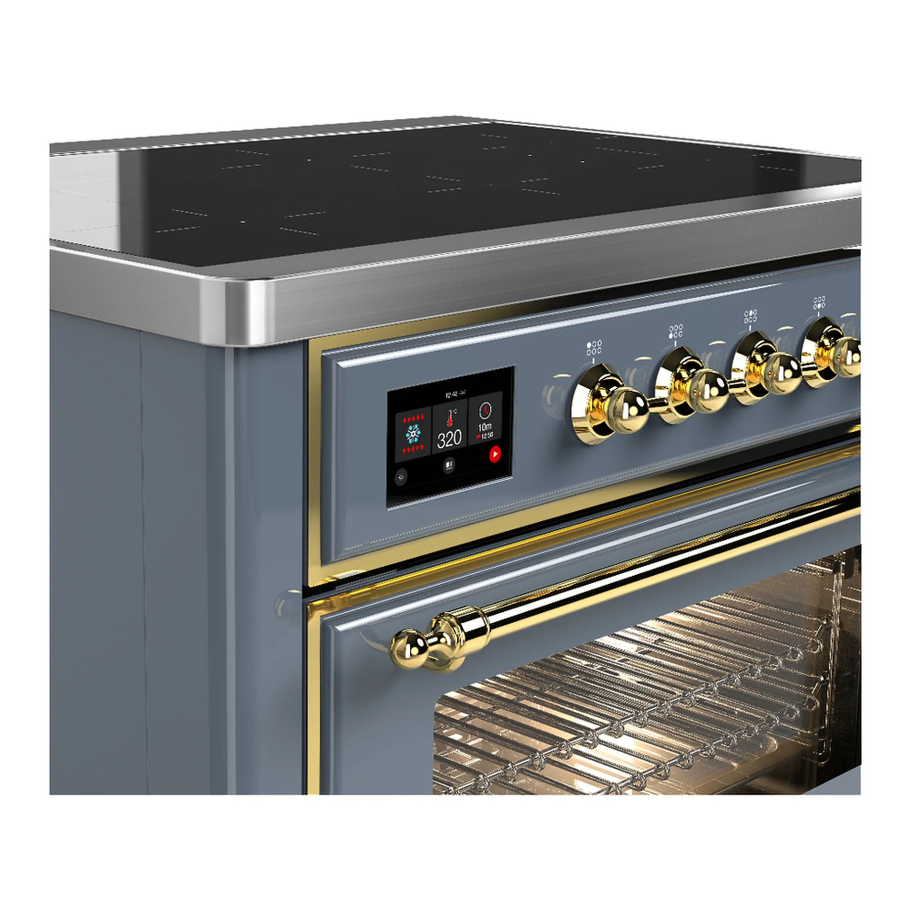 ILVE Majestic III 36-Inch Induction Range with 6 Induction Elements and Triple Glass Door Electric Oven in Blue Grey with Brass Trim (UMIB36NR3BGG) - Image 5