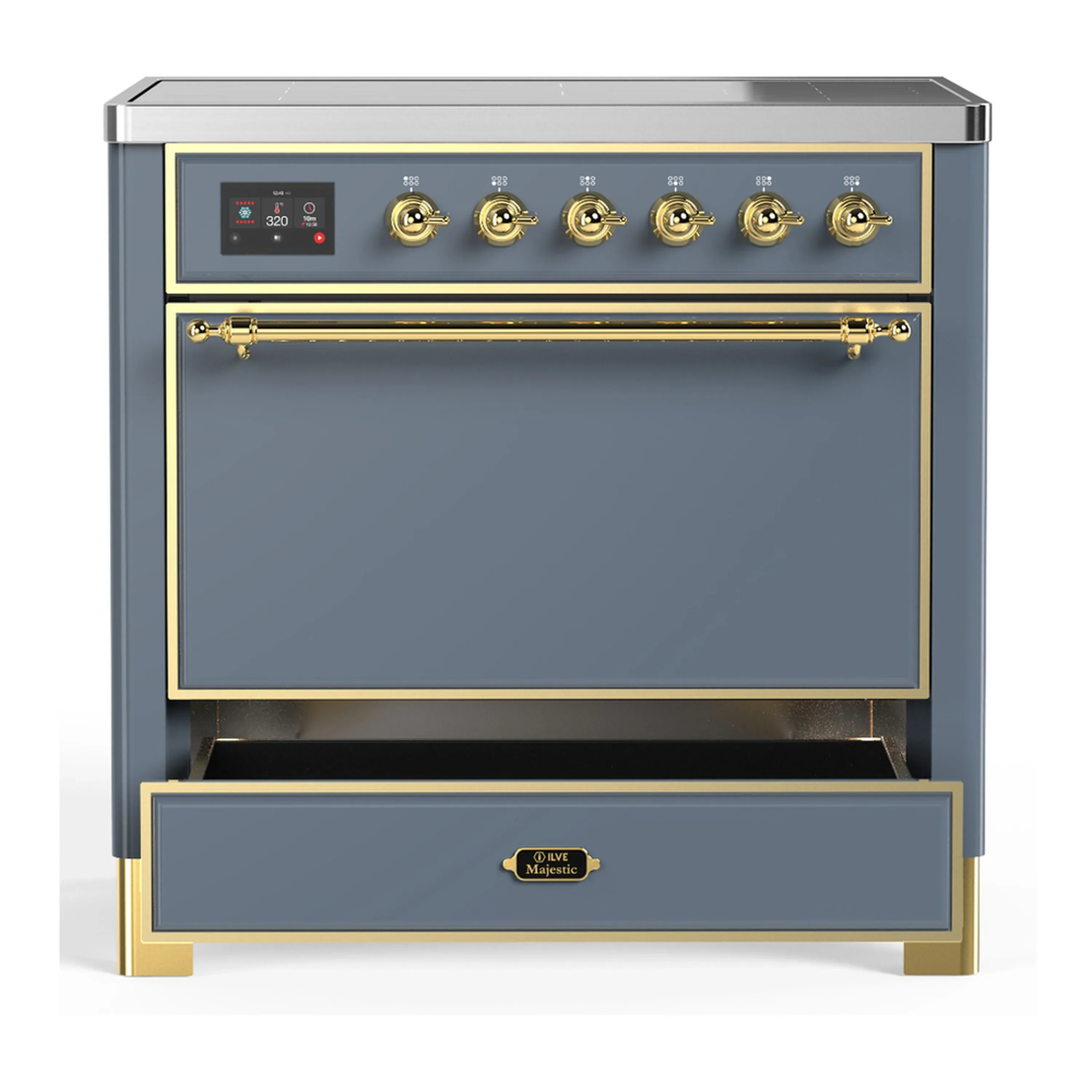 ILVE Majestic III 36-Inch Induction Range with 6 Induction Elements and Solid Door Electric Oven in Blue Grey with Brass Trim (UMIB36QNR3BGG) - Image 3