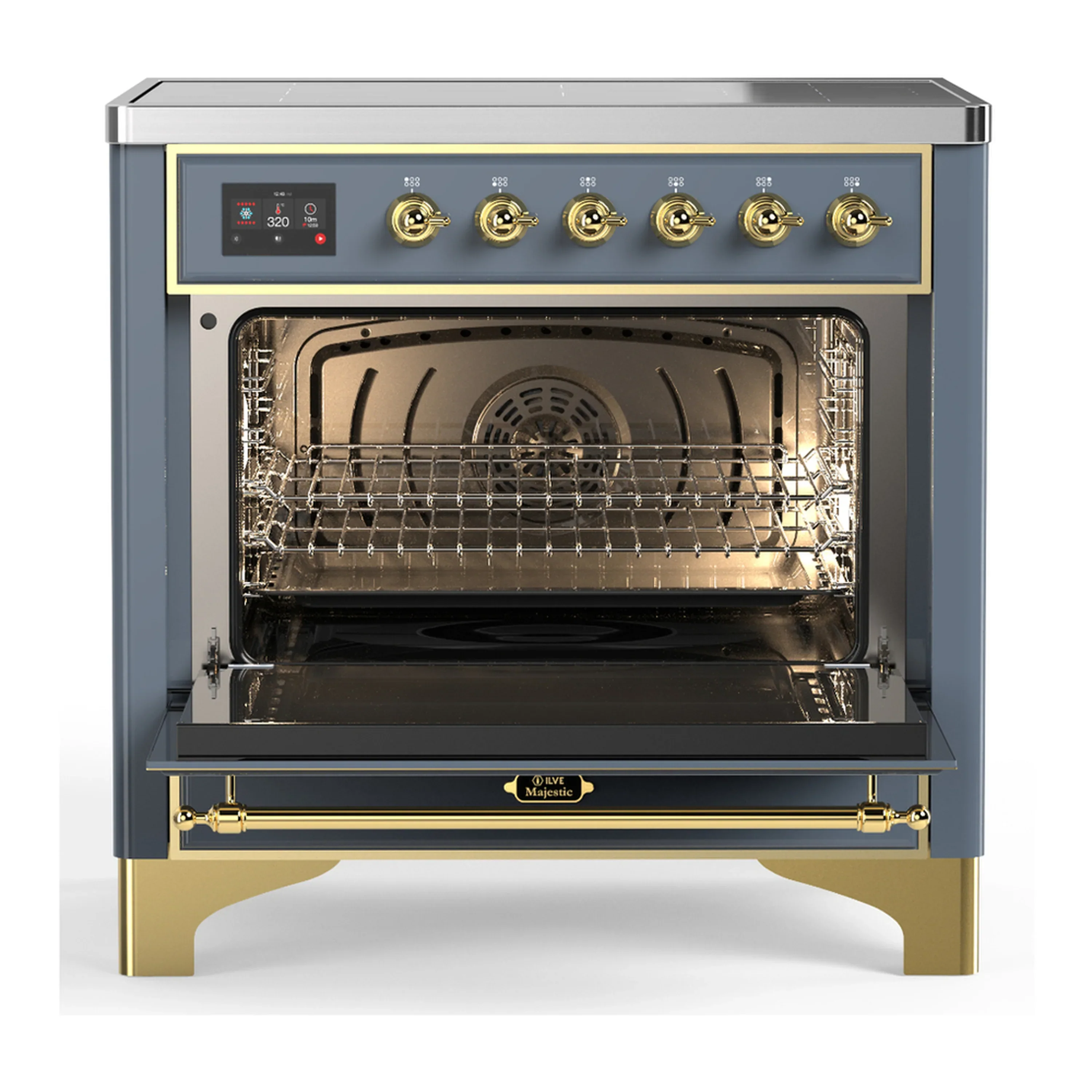 ILVE Majestic III 36-Inch Induction Range with 6 Induction Elements and Solid Door Electric Oven in Blue Grey with Brass Trim (UMIB36QNR3BGG) - Image 4