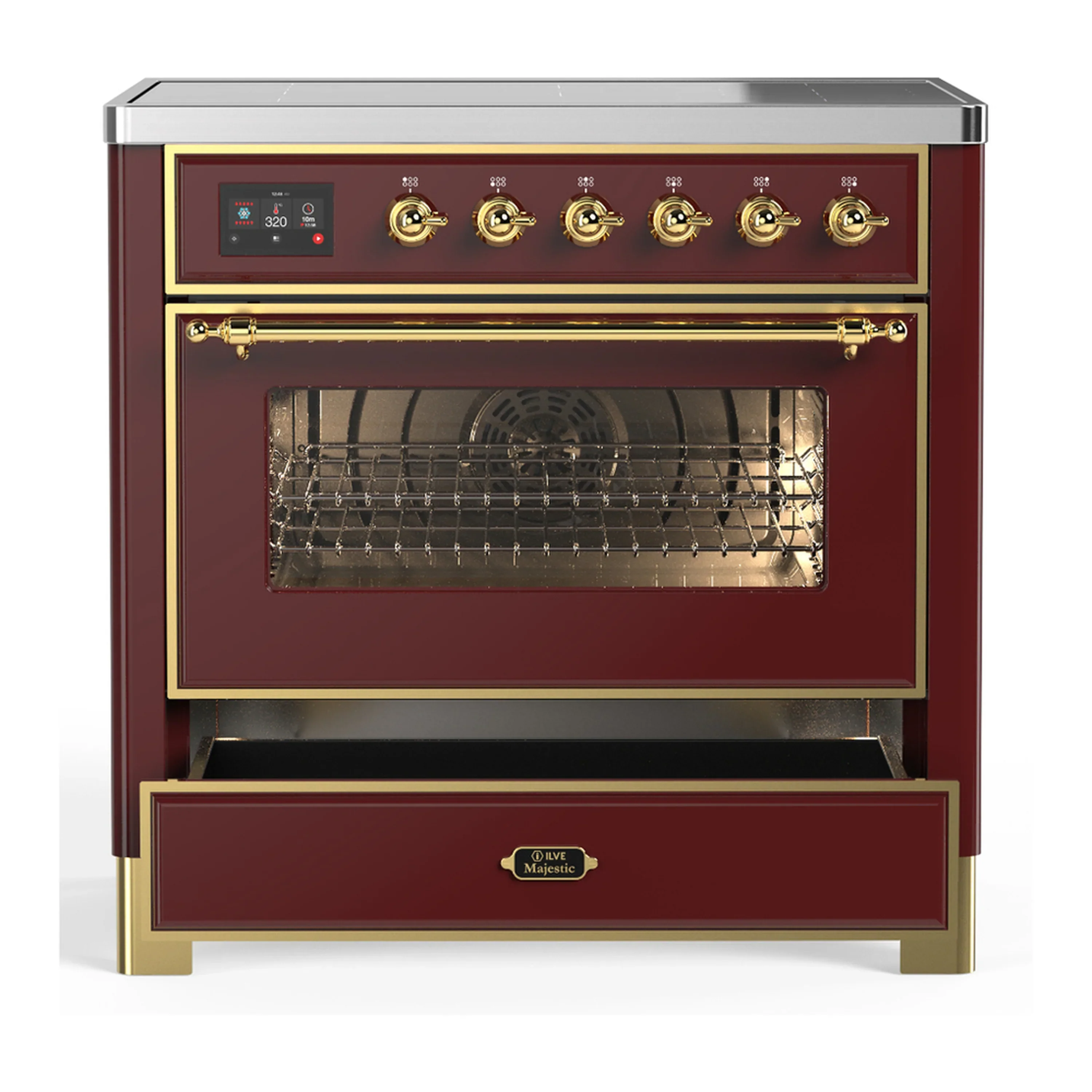 ILVE Majestic III 36-Inch Induction Range with 6 Induction Elements and Triple Glass Door Electric Oven in Burgundy with Brass Trim (UMIB36NR3BUG) - Image 3
