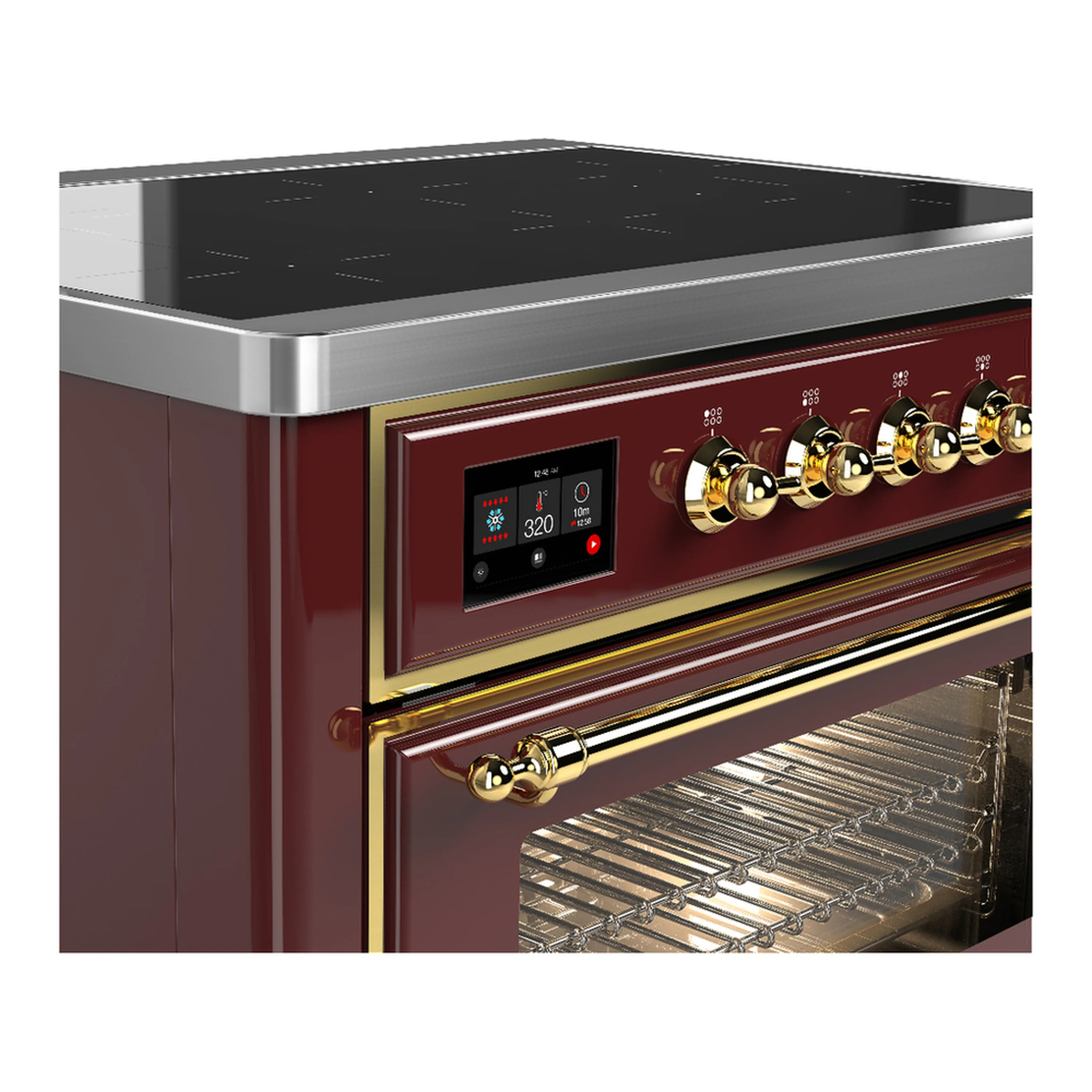 ILVE Majestic III 36-Inch Induction Range with 6 Induction Elements and Triple Glass Door Electric Oven in Burgundy with Brass Trim (UMIB36NR3BUG) - Image 5